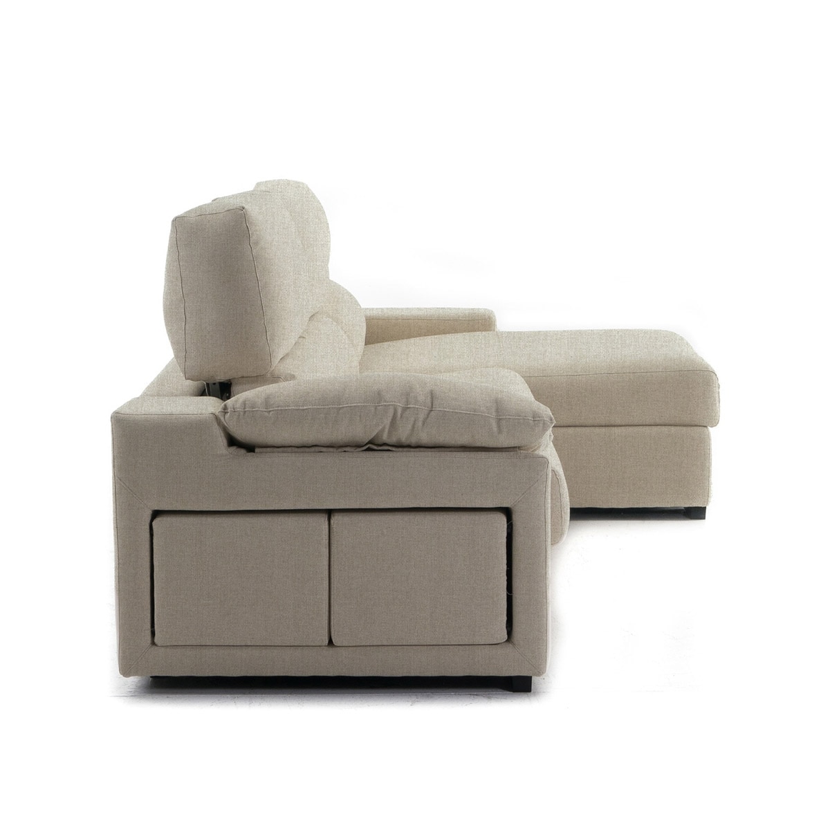Sofá estofado de 5 lugares com assentos deslizantes, chaise longue direita e baú Frank Bege-3