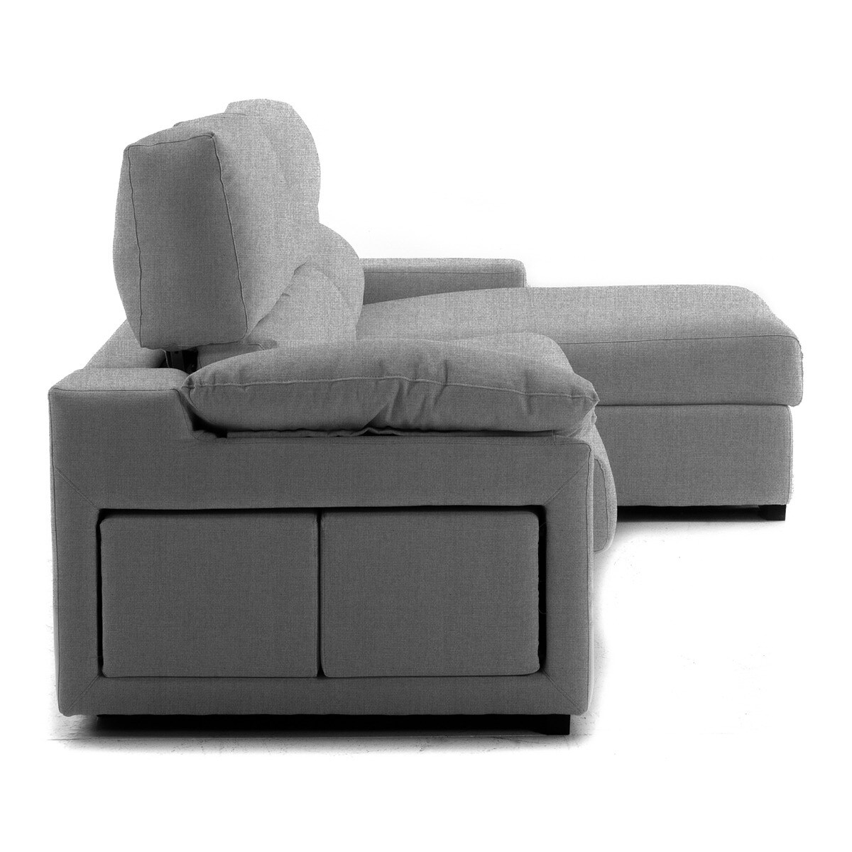 Sofá-cama estofado de 5 lugares com chaise longue direita e baú Frank Cinzento-4