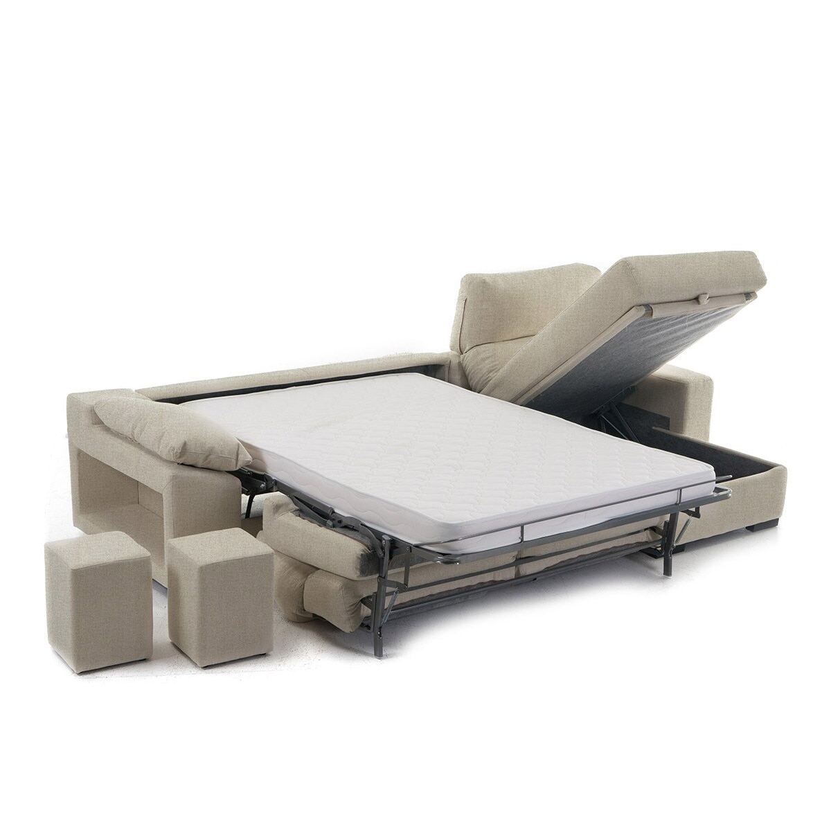 Sofá cama tapizado de 5 plazas con chaiselongue derecha y arcón Frank El Corte Inglés - Beige Beige-3