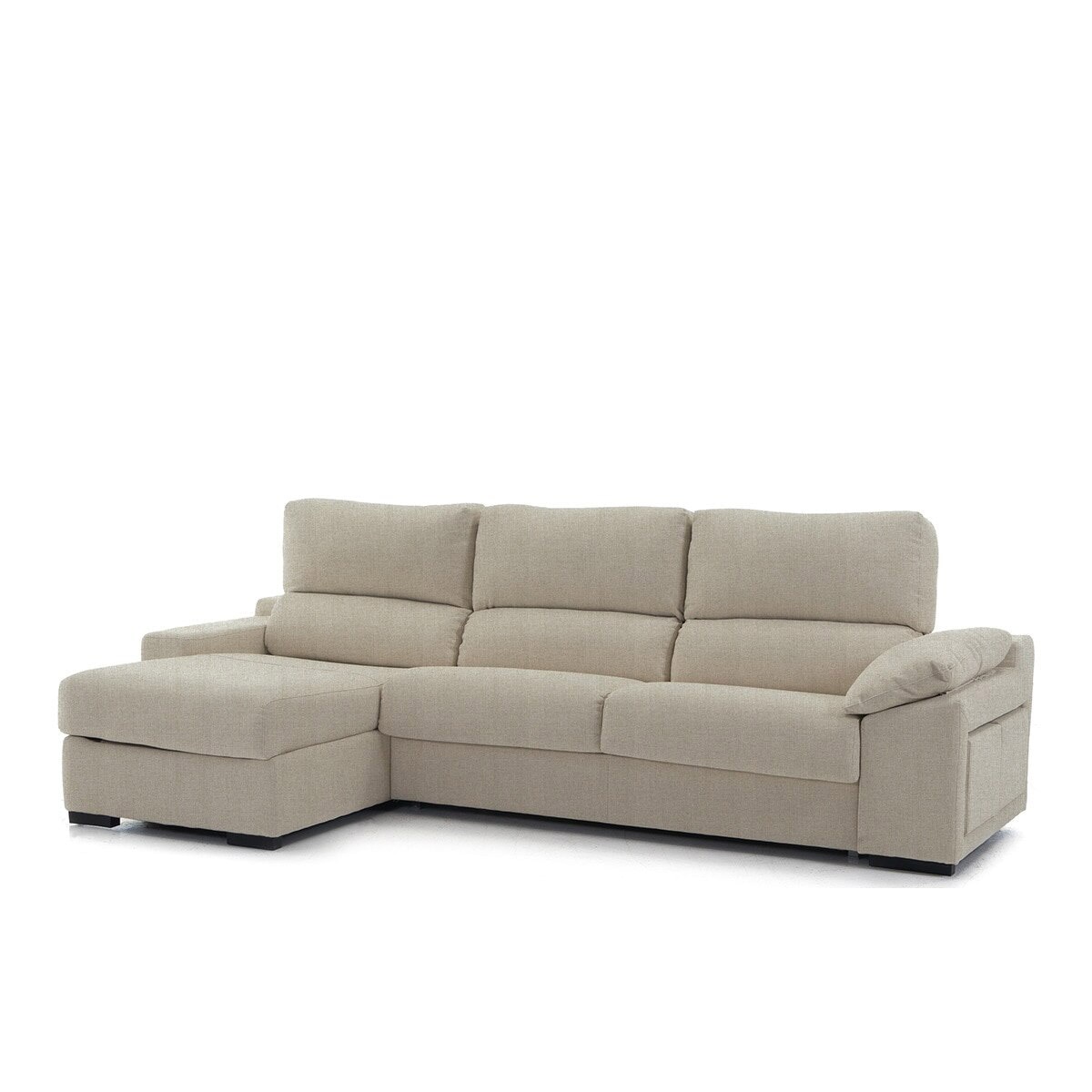Sofá-cama estofado de 5 lugares com chaise longue esquerda e baú Frank Bege-2
