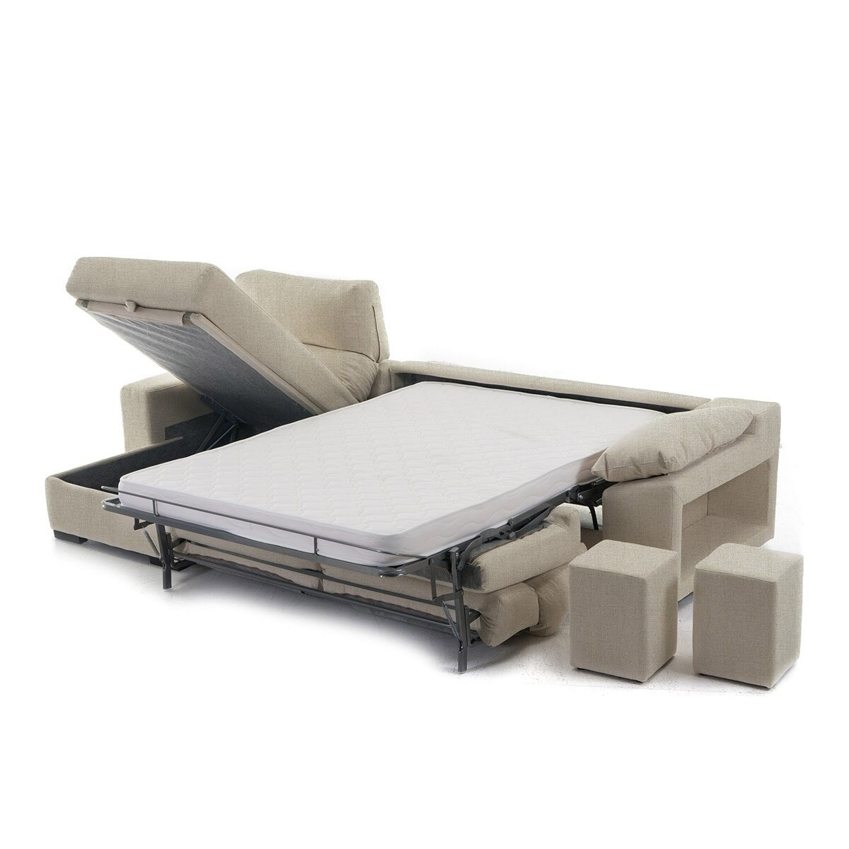 Sofá-cama estofado de 5 lugares com chaise longue esquerda e baú Frank Bege-3
