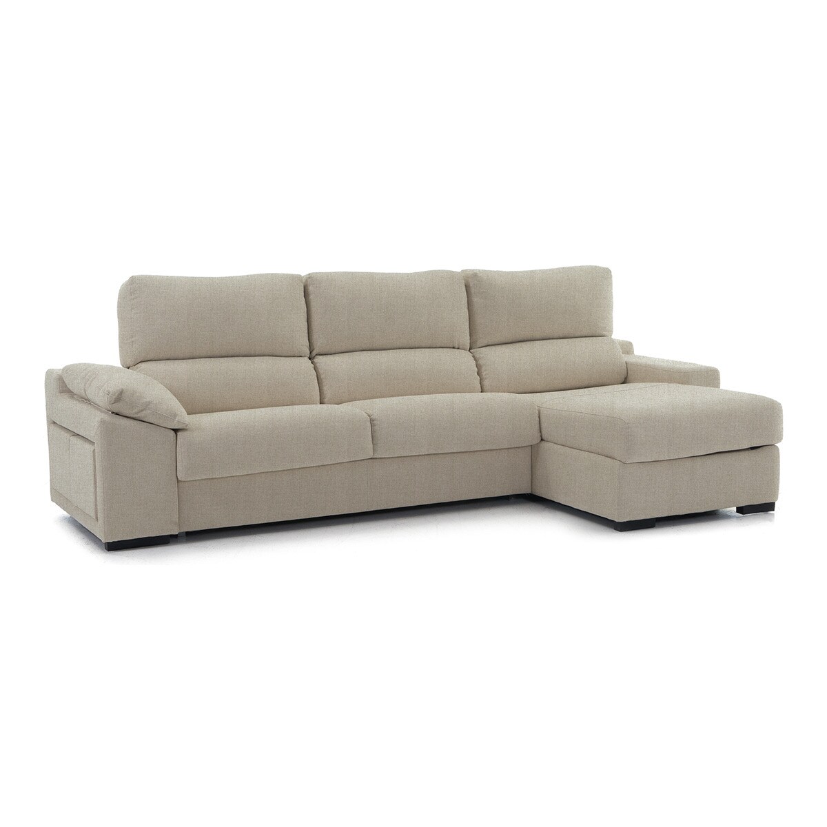Sofá estofado de 5 lugares com assentos relax, chaise longue direita e baú Frank Bege-2