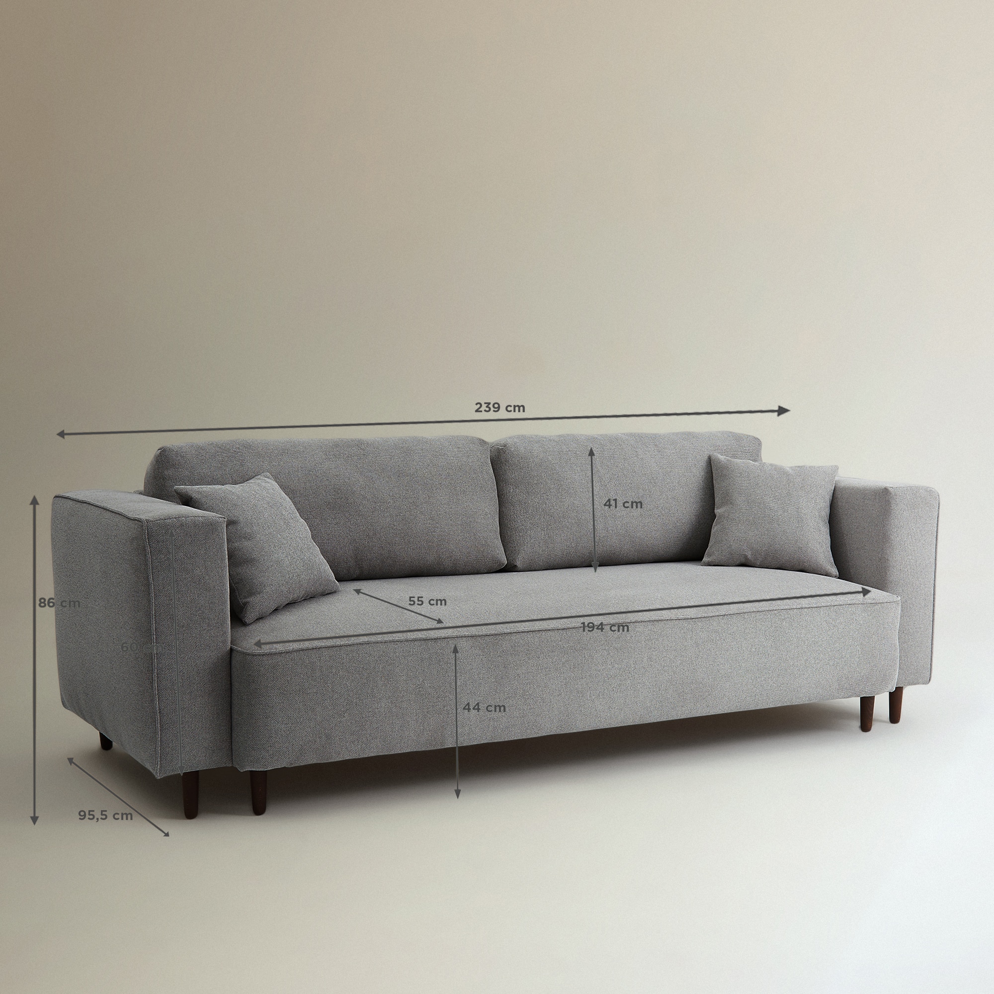 Sofá-cama de 3 Lugares Brenta Cinzento-10