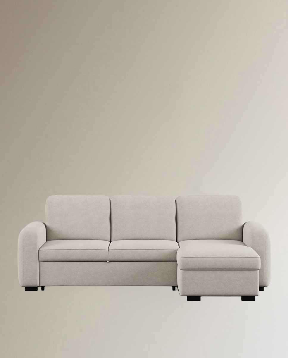 Sofá cama tapizado con chaiselongue Troia - Beige Beige-1