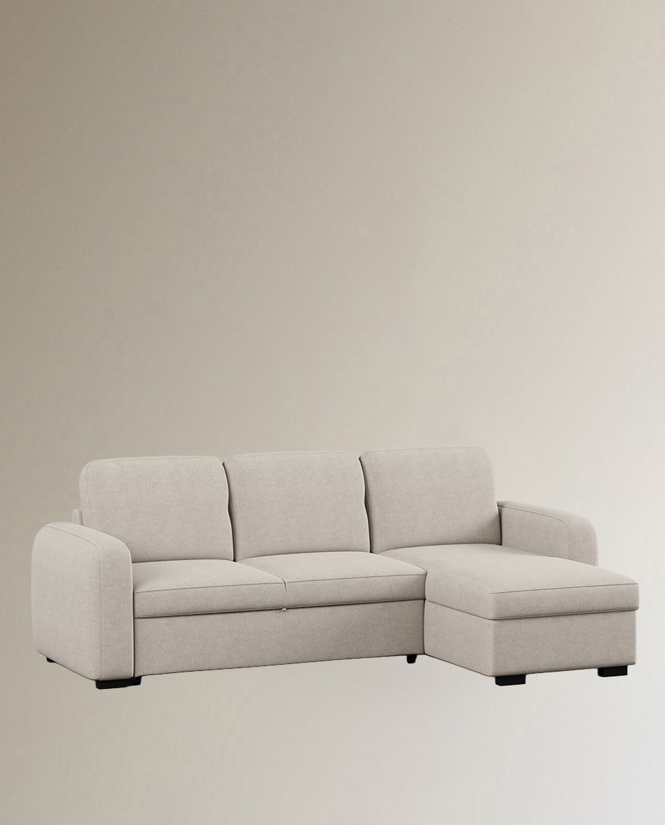 Sofá cama tapizado con chaiselongue Troia - Beige Beige-2