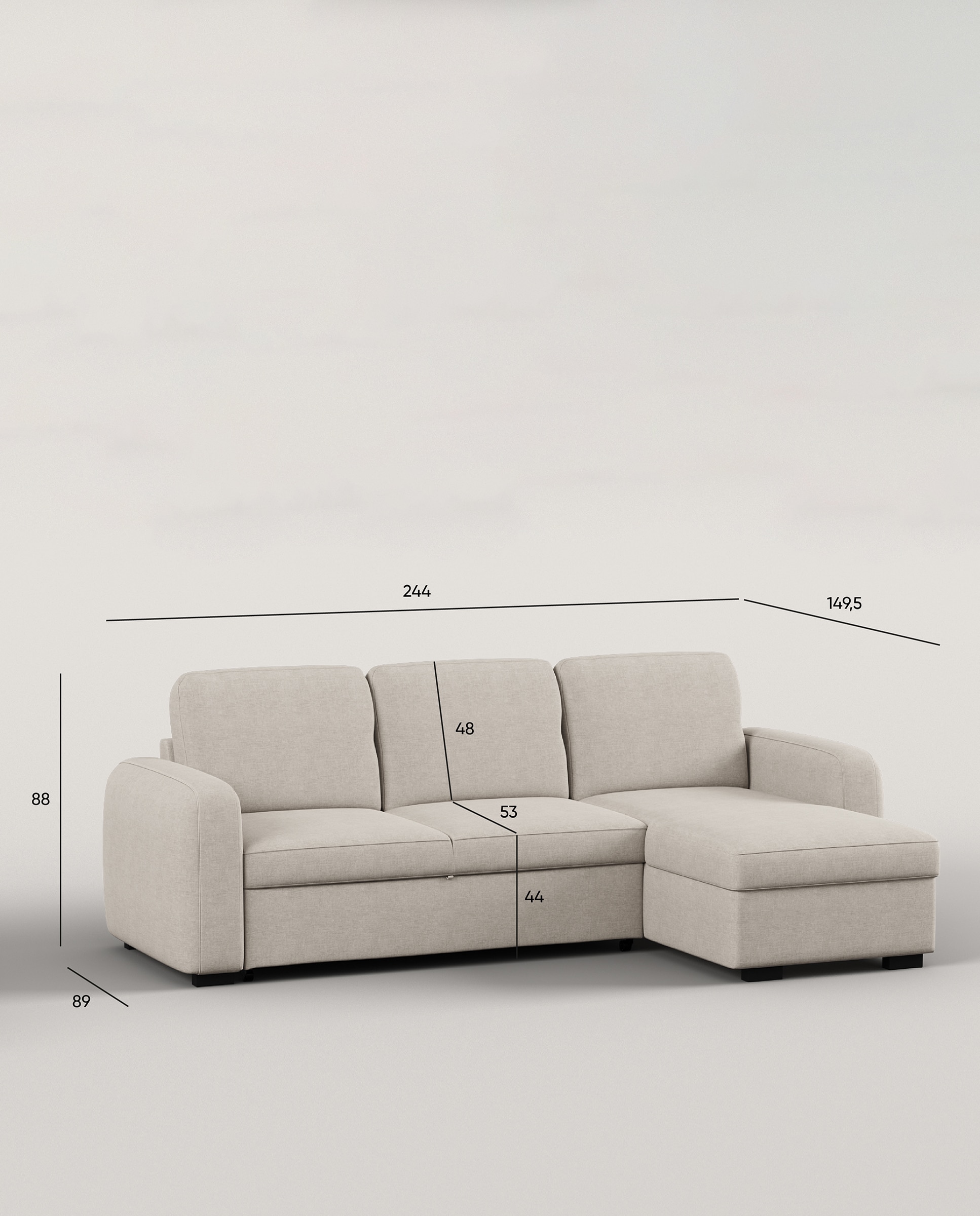 Sofá cama tapizado con chaiselongue Troia - Beige Beige-5