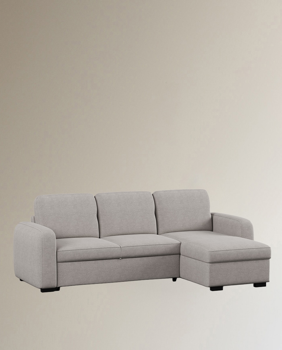 Sofá cama tapizado con chaiselongue Troia - Gris Gris-2