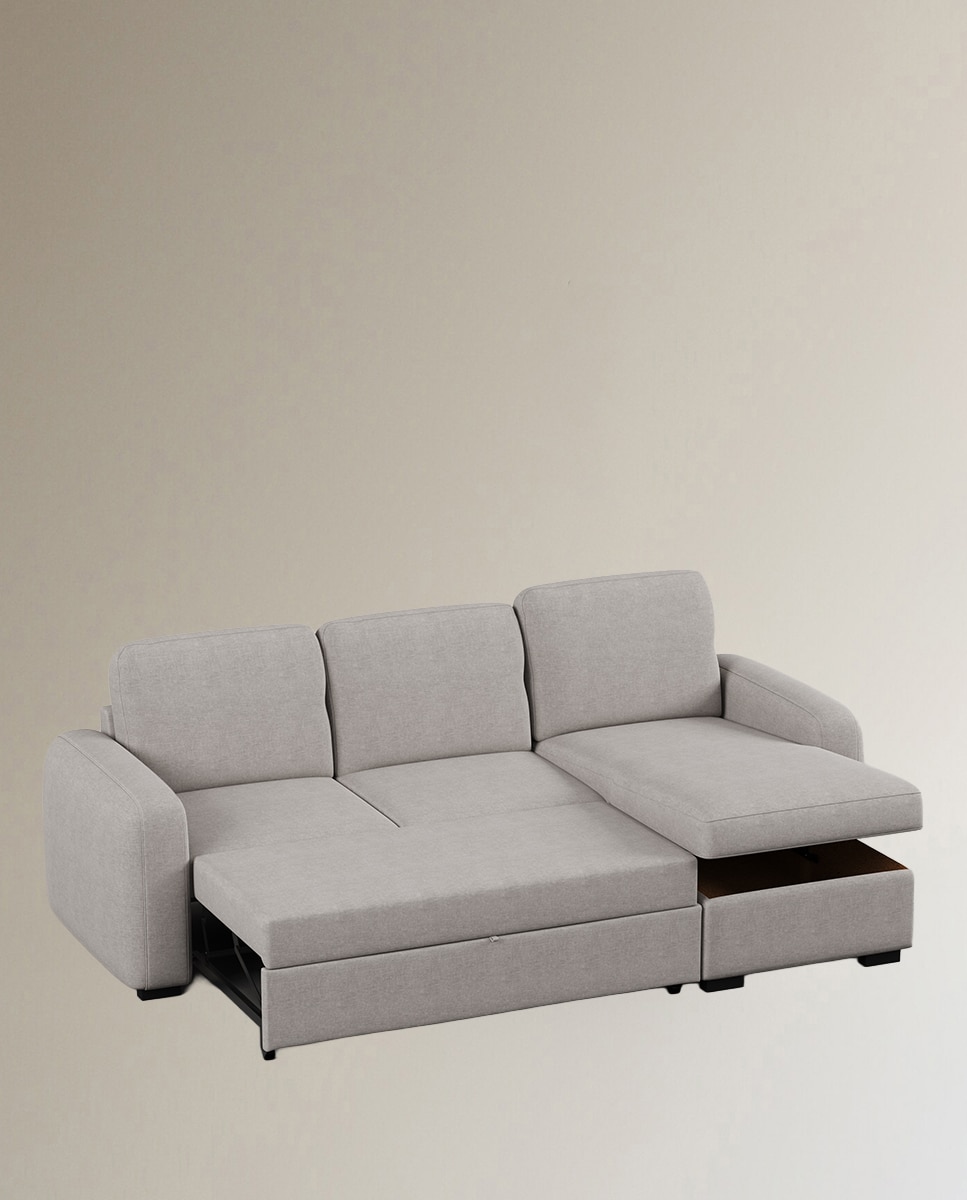 Sofá cama tapizado con chaiselongue Troia - Gris Gris-3