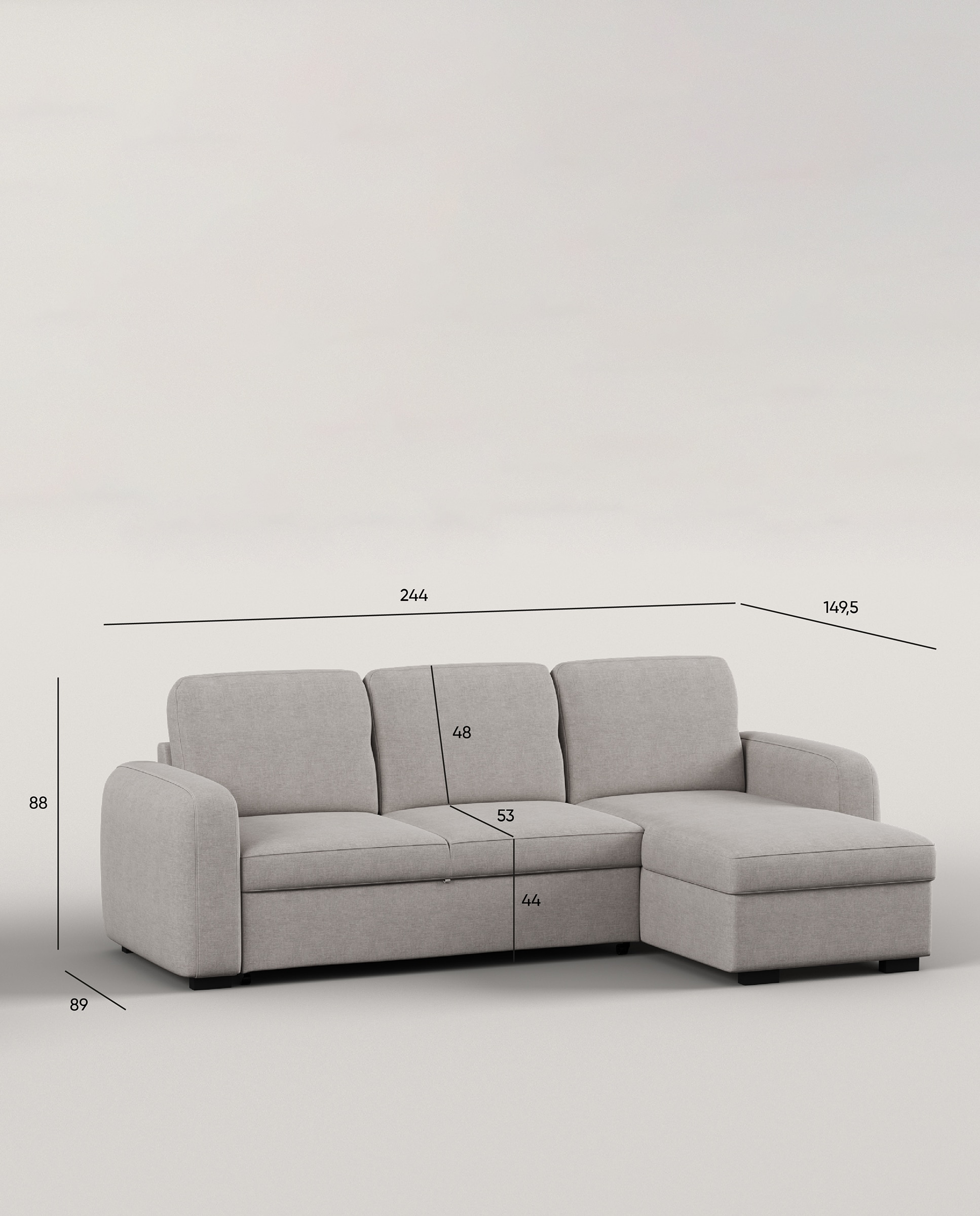 Sofá cama tapizado con chaiselongue Troia - Gris Gris-5