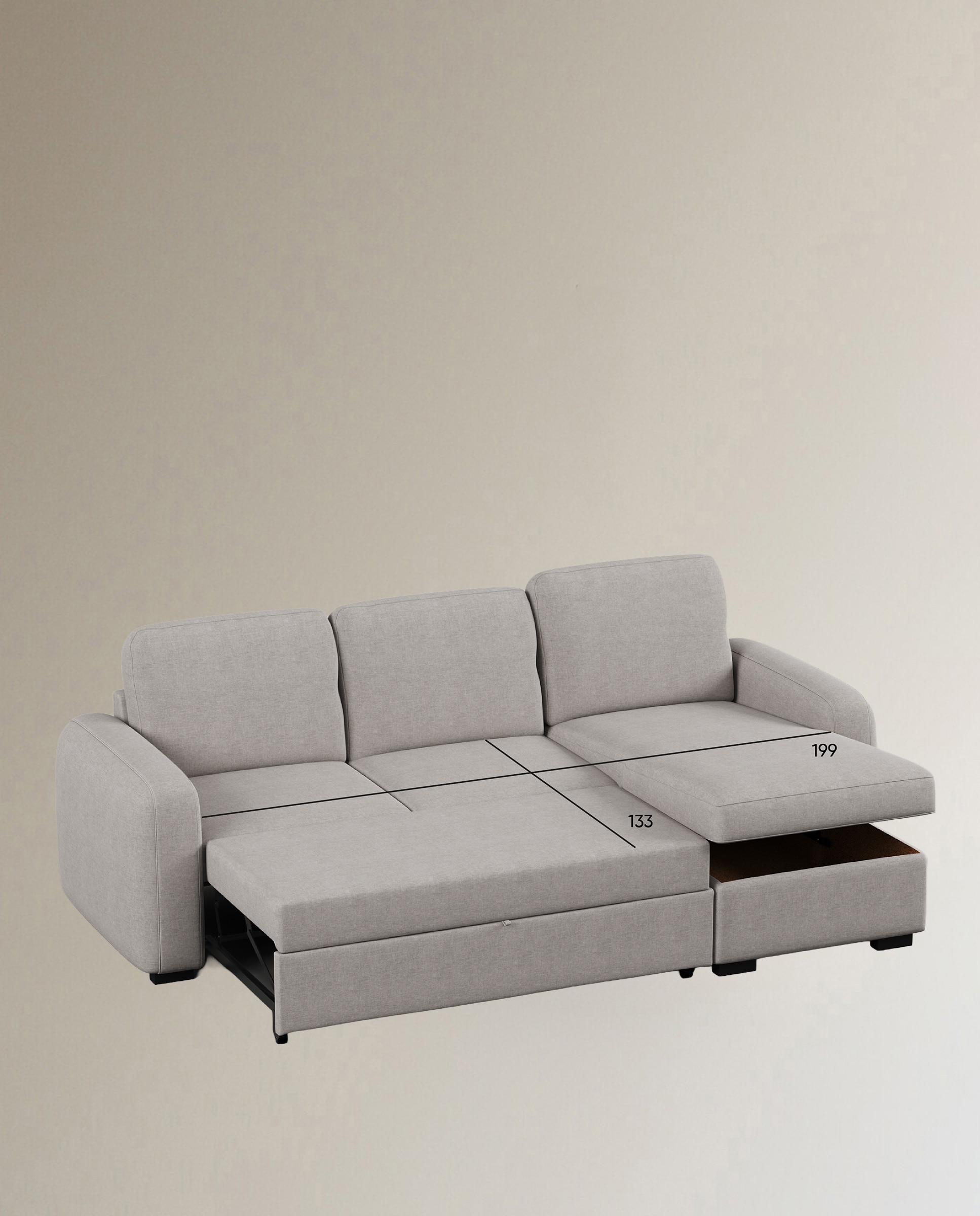 Sofá cama tapizado con chaiselongue Troia - Gris Gris-6
