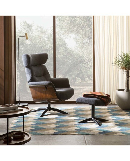Poltrona de relax manual giratória com repouso para os pés Baxter Azul-escuro-8