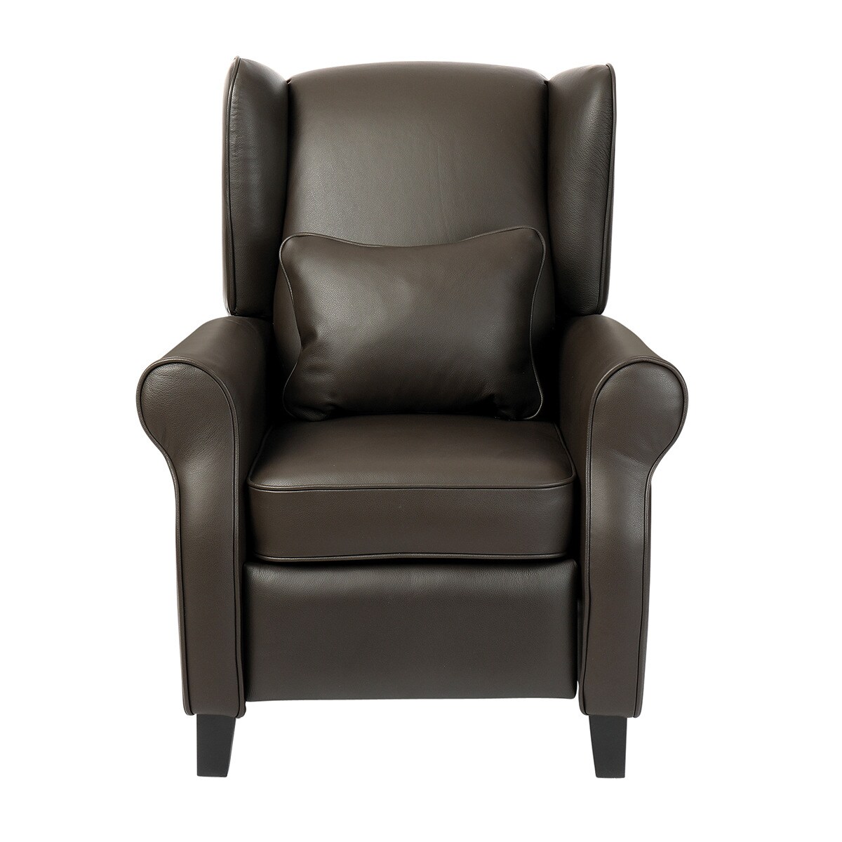 Poltrona de orelhas em pele com relax manual Pavia Castanho-2