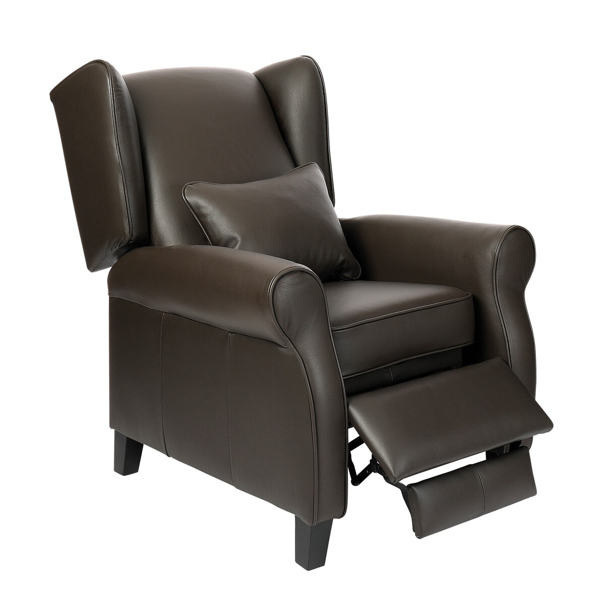 Poltrona de orelhas em pele com relax manual Pavia Castanho-3