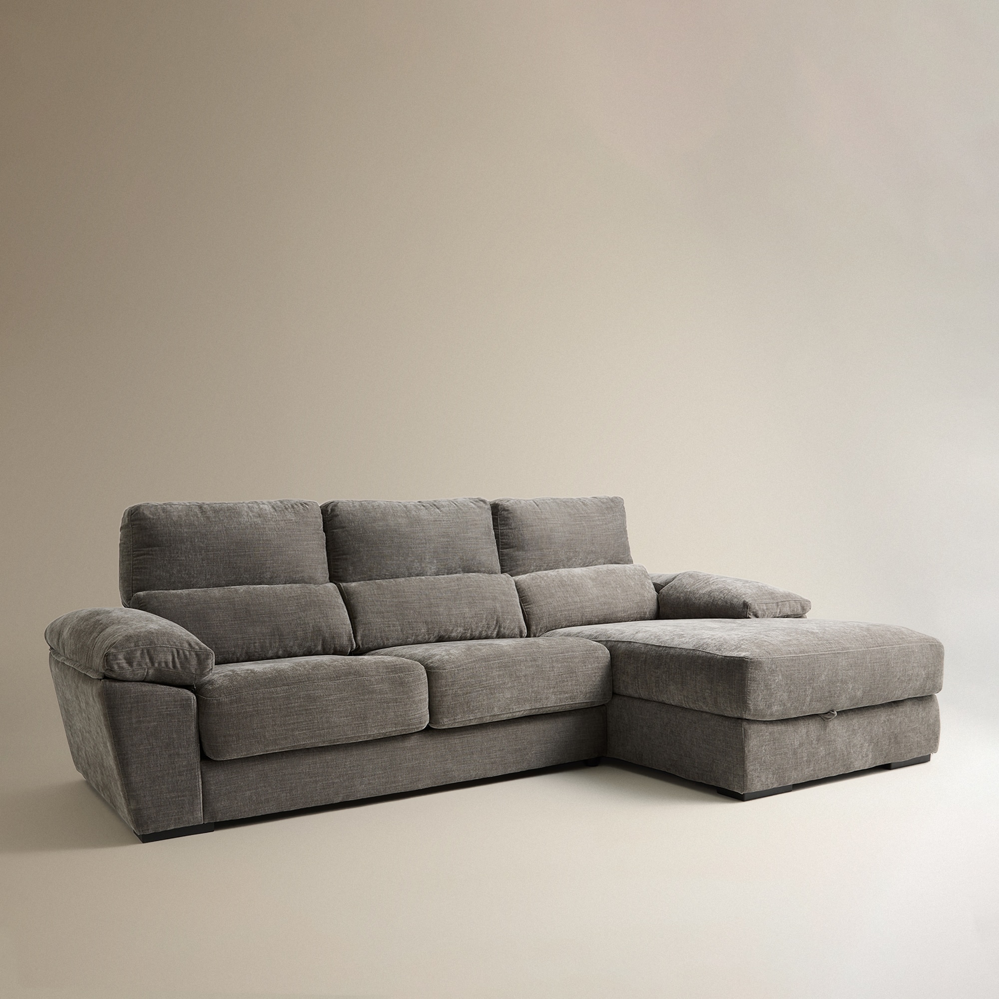 Sofá Estofado de 5 Lugares com Assentos Deslizantes e Chaise-Longue Direita com Baú Frank Cinzento-cinza-2