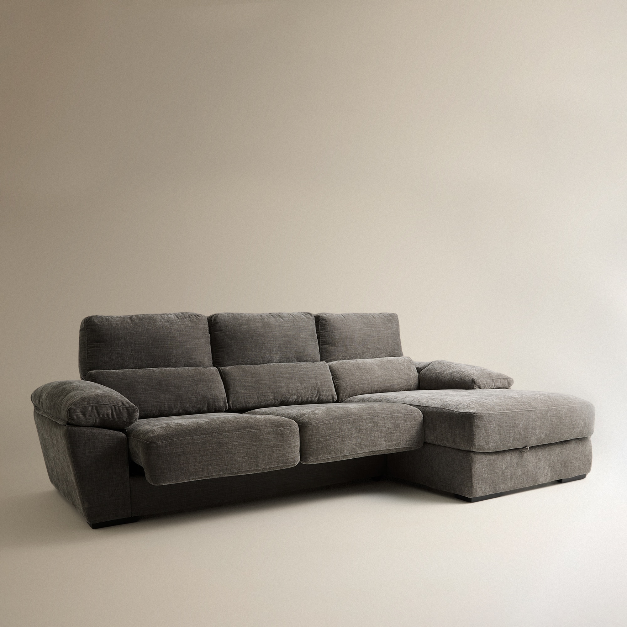 Sofá Estofado de 5 Lugares com Assentos Deslizantes e Chaise-Longue Direita com Baú Frank Cinzento-cinza-3