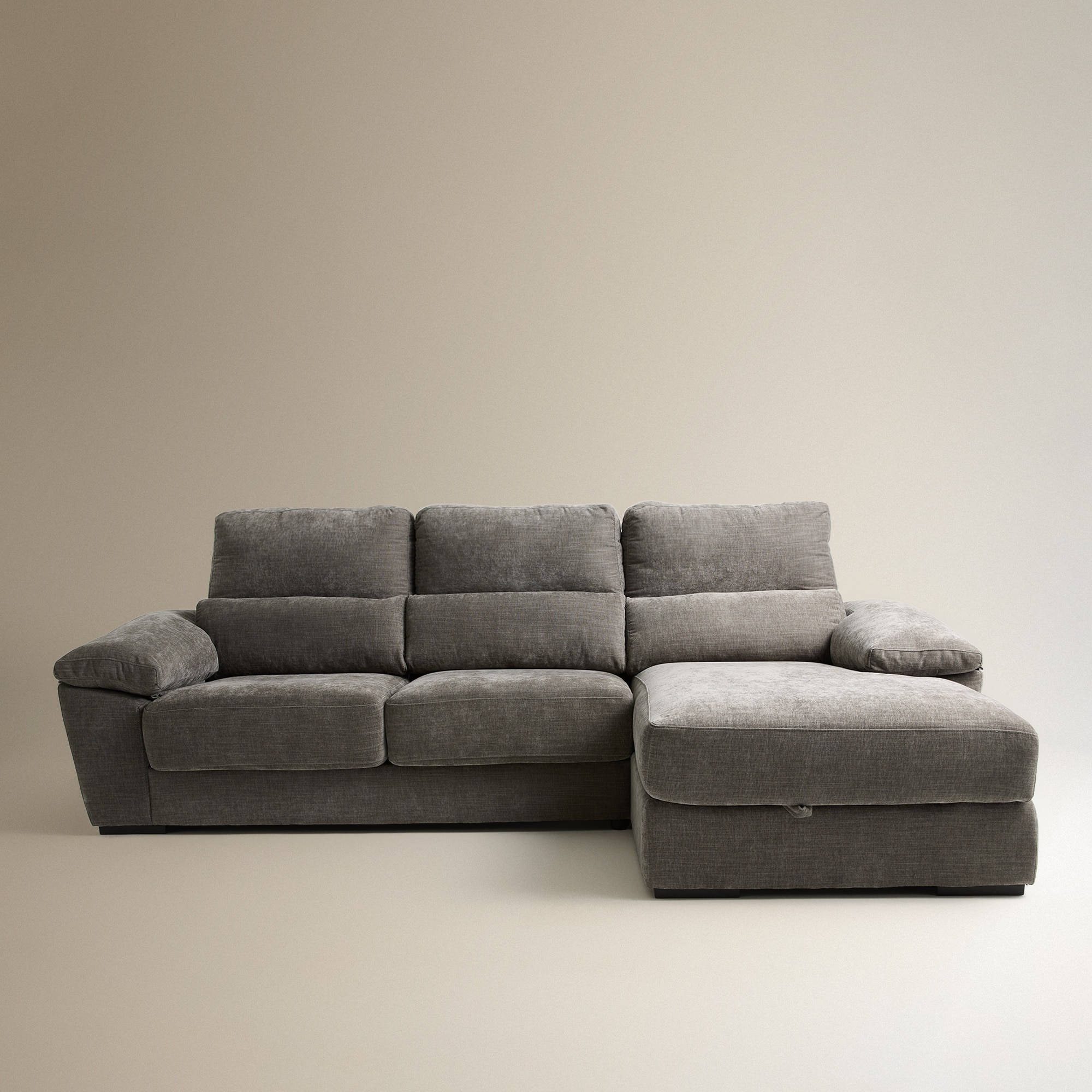 Sofá Estofado de 5 Lugares com Assentos Deslizantes e Chaise-Longue Direita com Baú Frank Cinzento-cinza-5