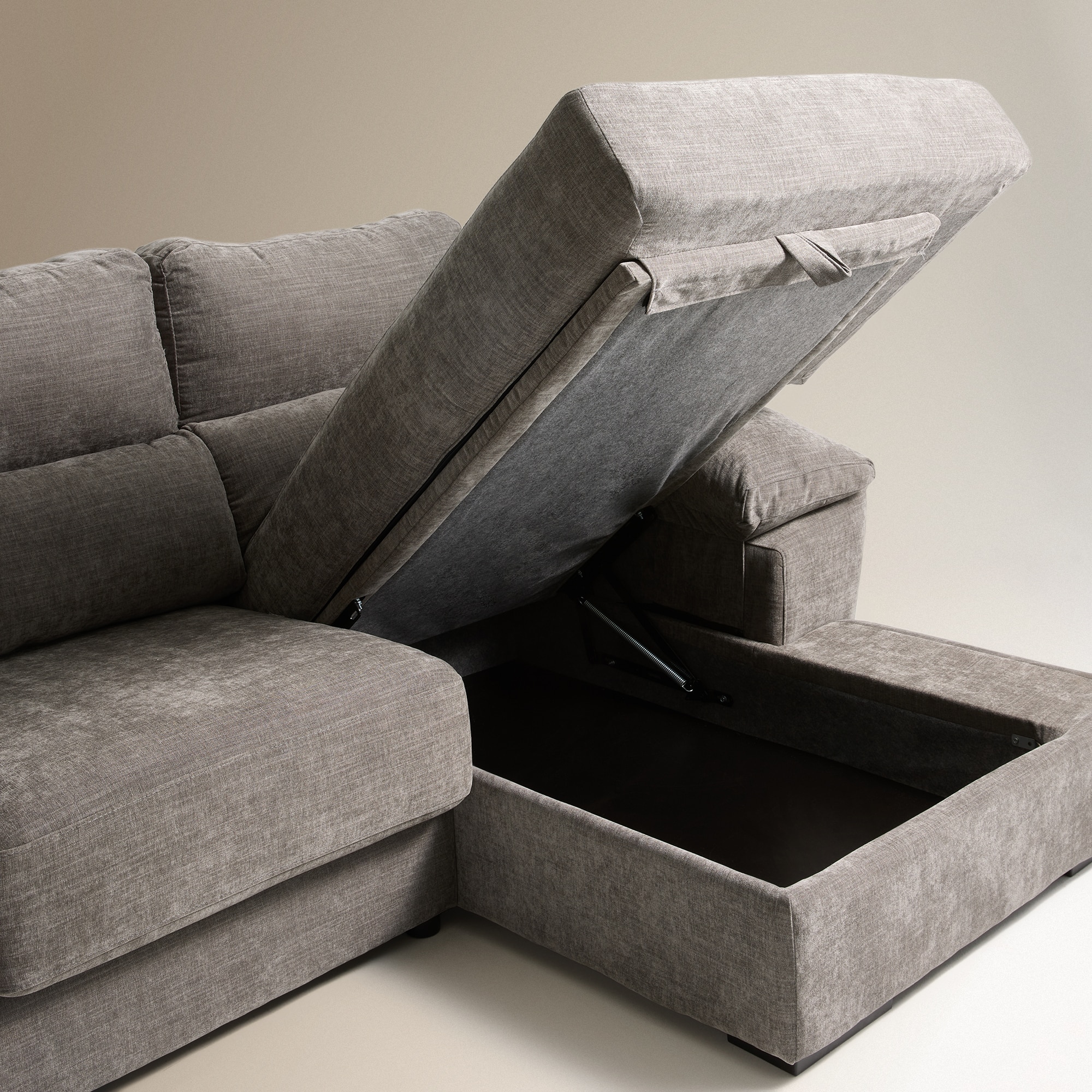 Sofá Estofado de 5 Lugares com Assentos Deslizantes e Chaise-Longue Direita com Baú Frank Cinzento-cinza-8