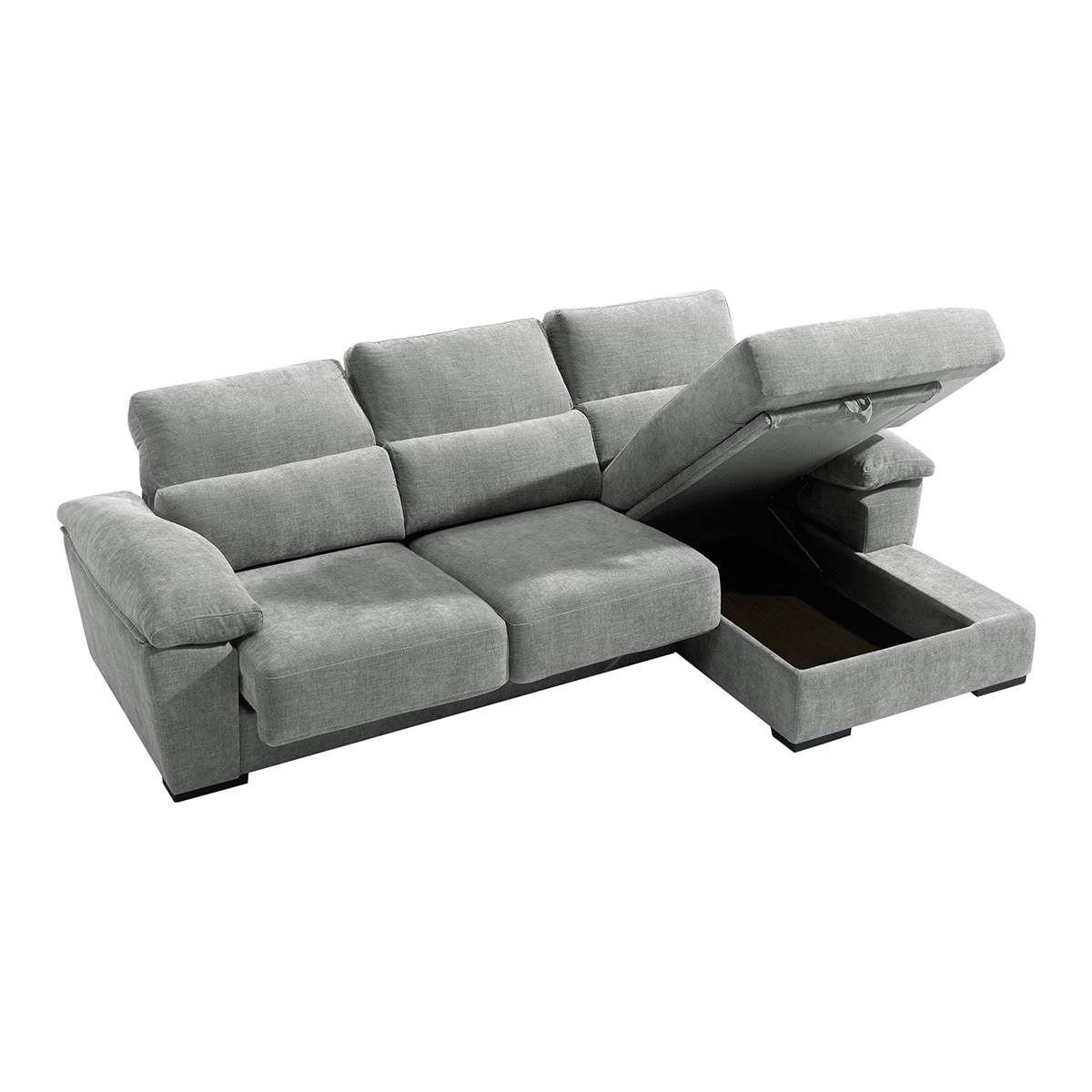Sofá tapizado de 5 plazas con asientos deslizantes y chaiselongue derecha con arcón Cloud El Corte Inglés - Gris claro Gris claro-3
