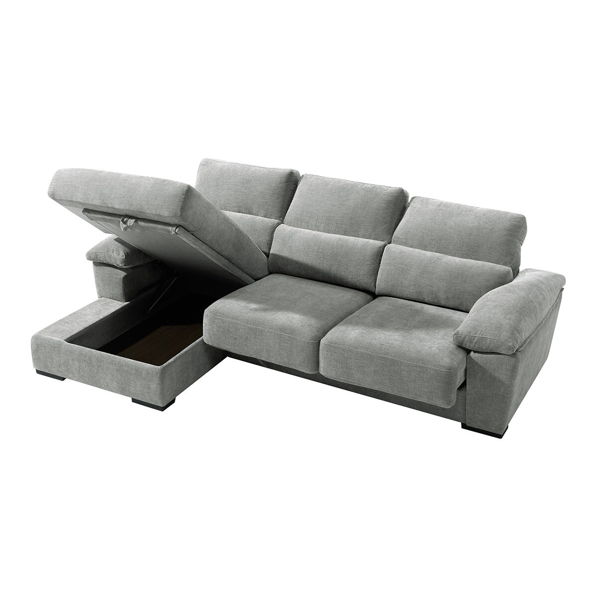 Sofá tapizado de 5 plazas con asientos deslizantes y chaise longue izquierda con arcón Cloud El Corte Inglés - Gris claro Gris claro-3