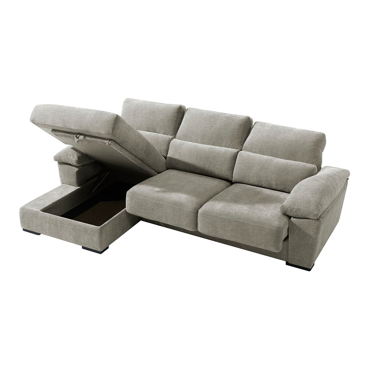 Sofá tapizado de 5 plazas con asientos deslizantes y chaise longue izquierda con arcón Cloud El Corte Inglés - Cemento Cemento-3