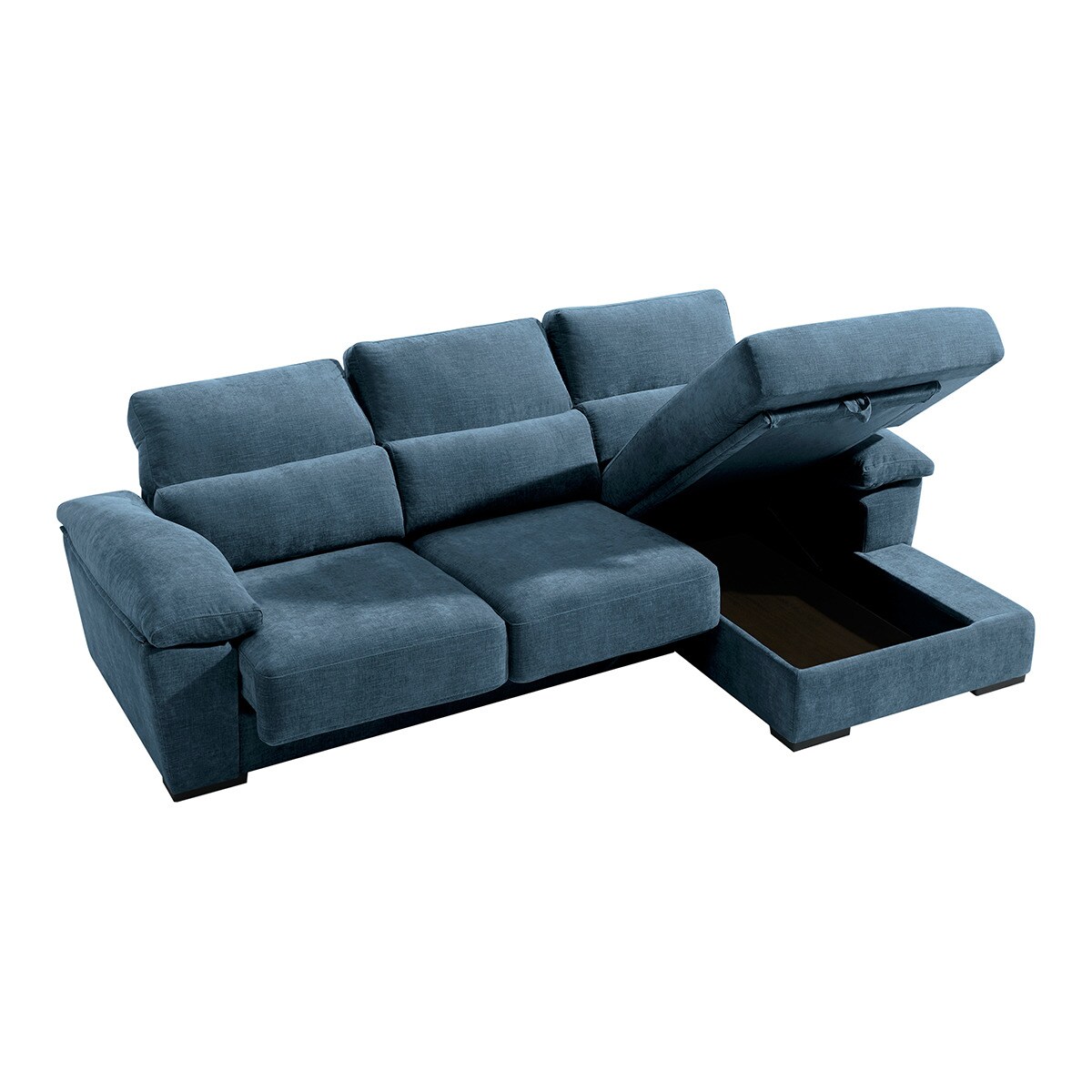 Sofá tapizado de 5 plazas con asientos deslizantes y chaiselongue derecha con arcón Cloud El Corte Inglés - Azul Océano Azul Océano-3
