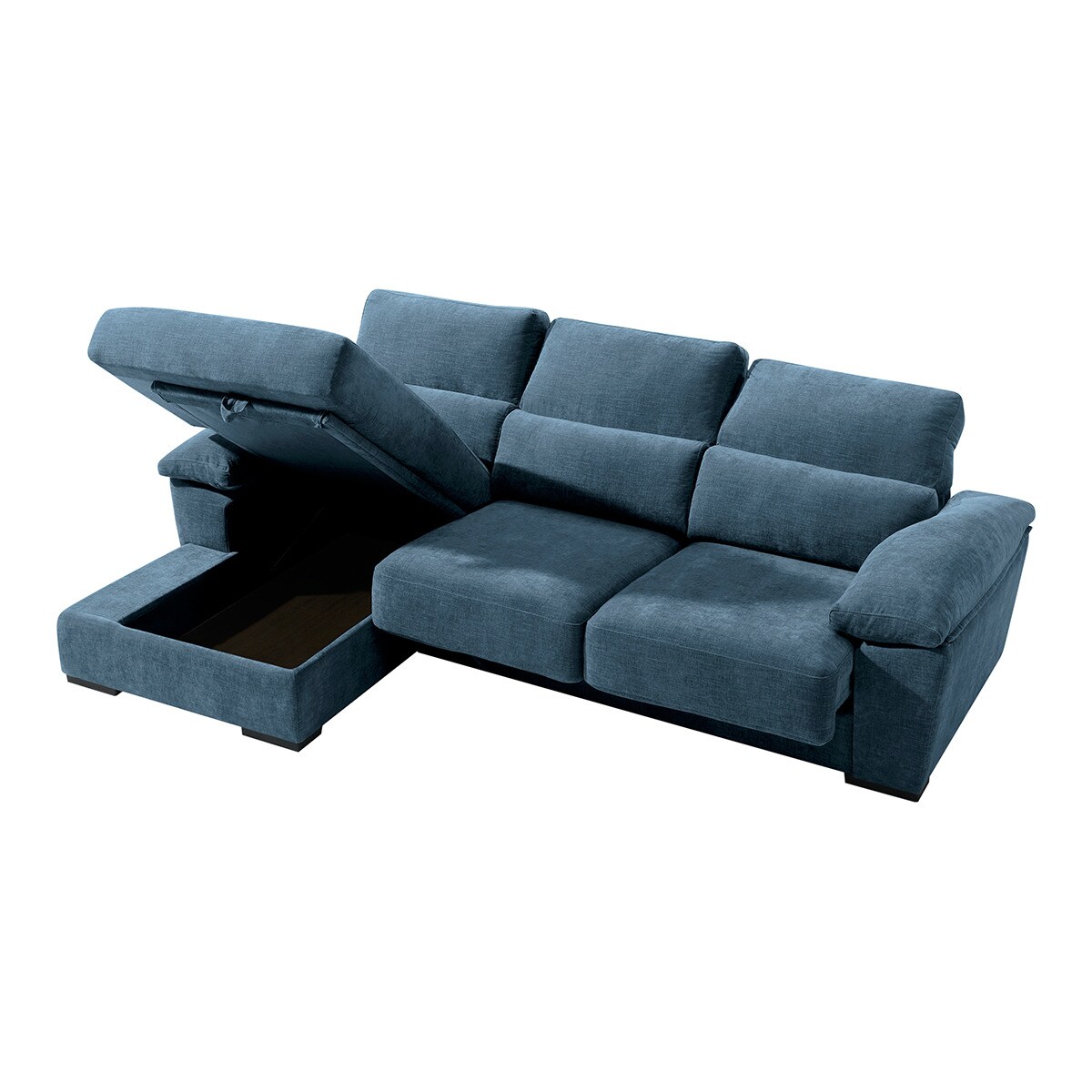 Sofá tapizado de 5 plazas con asientos deslizantes y chaise longue izquierda con arcón Cloud El Corte Inglés - Azul Océano Azul Océano-3