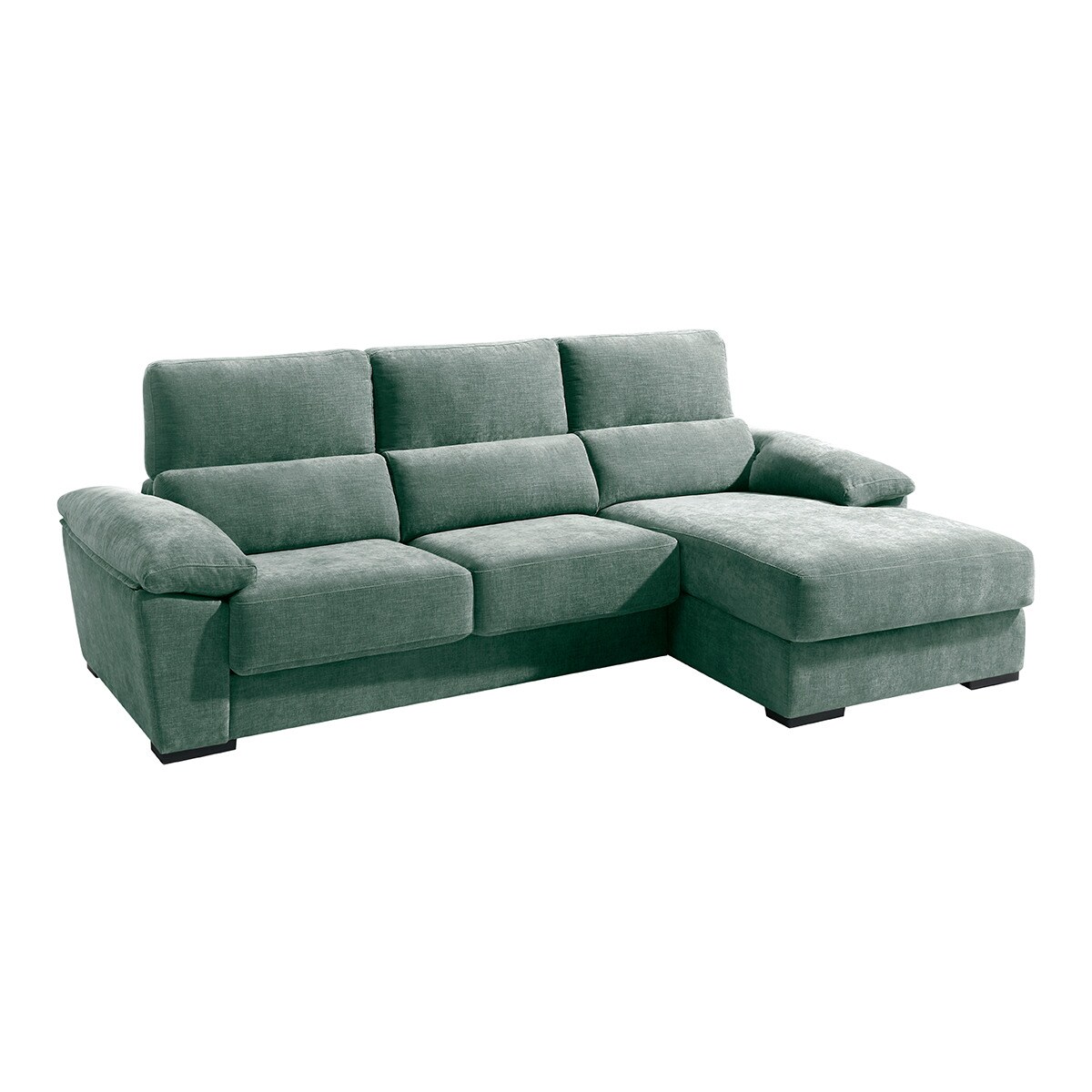 Sofá tapizado de 5 plazas con asientos deslizantes y chaiselongue derecha con arcón Cloud El Corte Inglés - Verde Agua Verde Agua-2