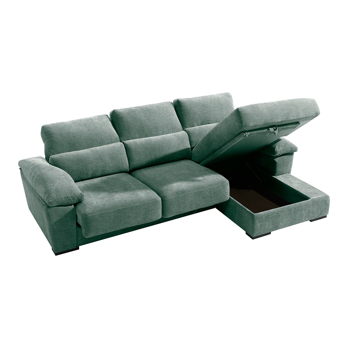 Sofá tapizado de 5 plazas con asientos deslizantes y chaiselongue derecha con arcón Cloud El Corte Inglés - Verde Agua Verde Agua-3