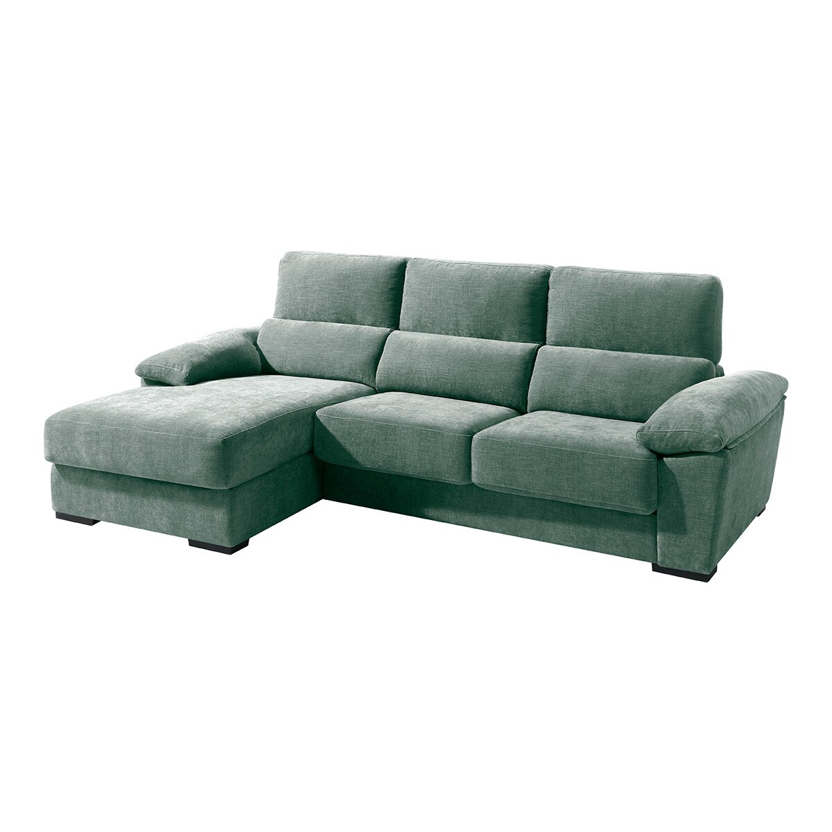 Sofá tapizado de 5 plazas con asientos deslizantes y chaise longue izquierda con arcón Cloud El Corte Inglés - Verde Agua Verde Agua-2