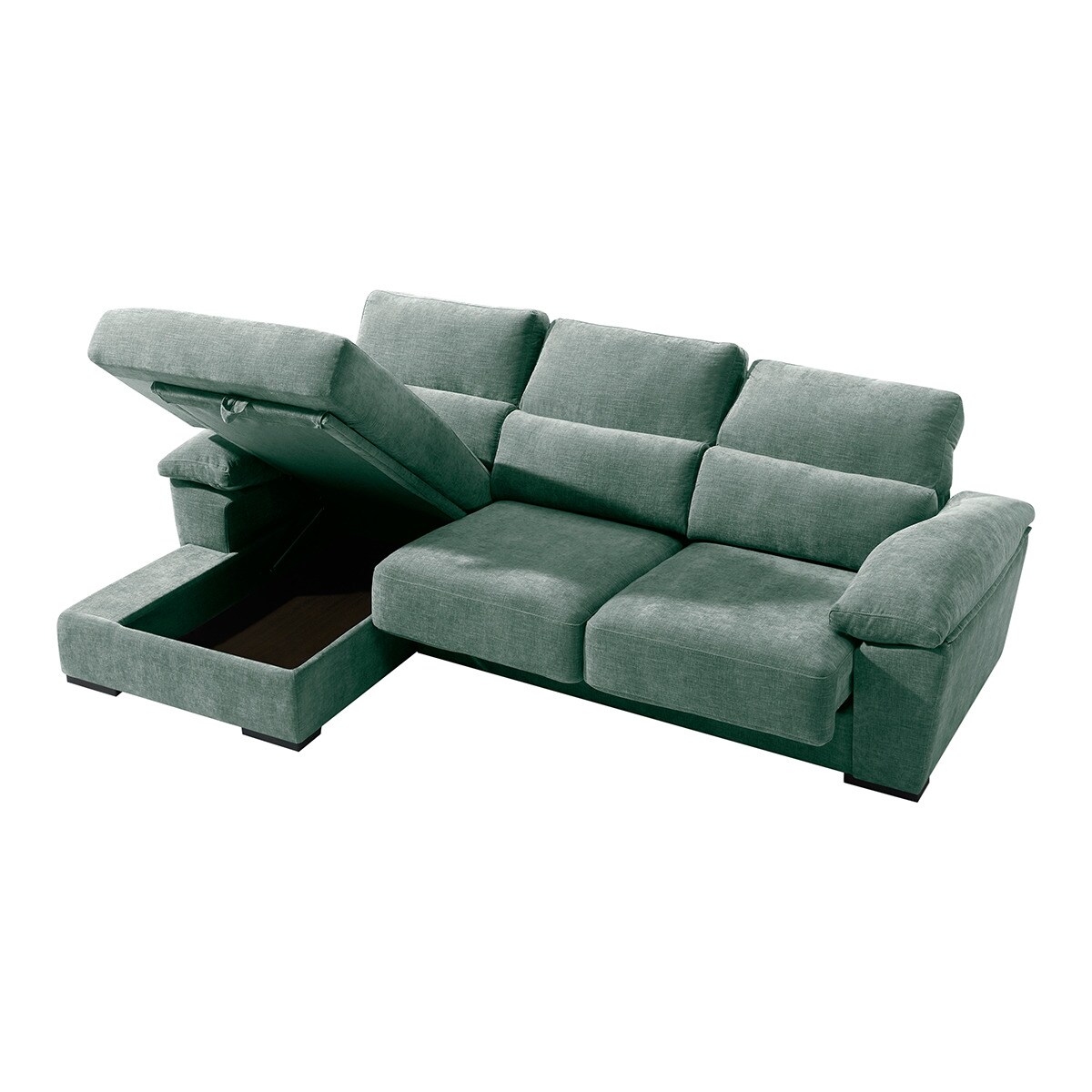 Sofá tapizado de 5 plazas con asientos deslizantes y chaise longue izquierda con arcón Cloud El Corte Inglés - Verde Agua Verde Agua-3