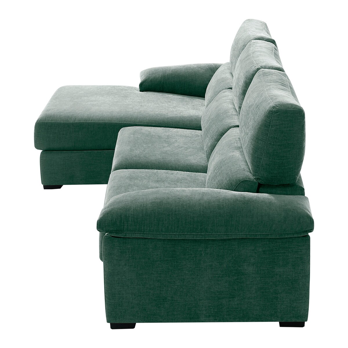 Sofá tapizado de 5 plazas con asientos deslizantes y chaise longue izquierda con arcón Cloud El Corte Inglés - Verde Agua Verde Agua-4