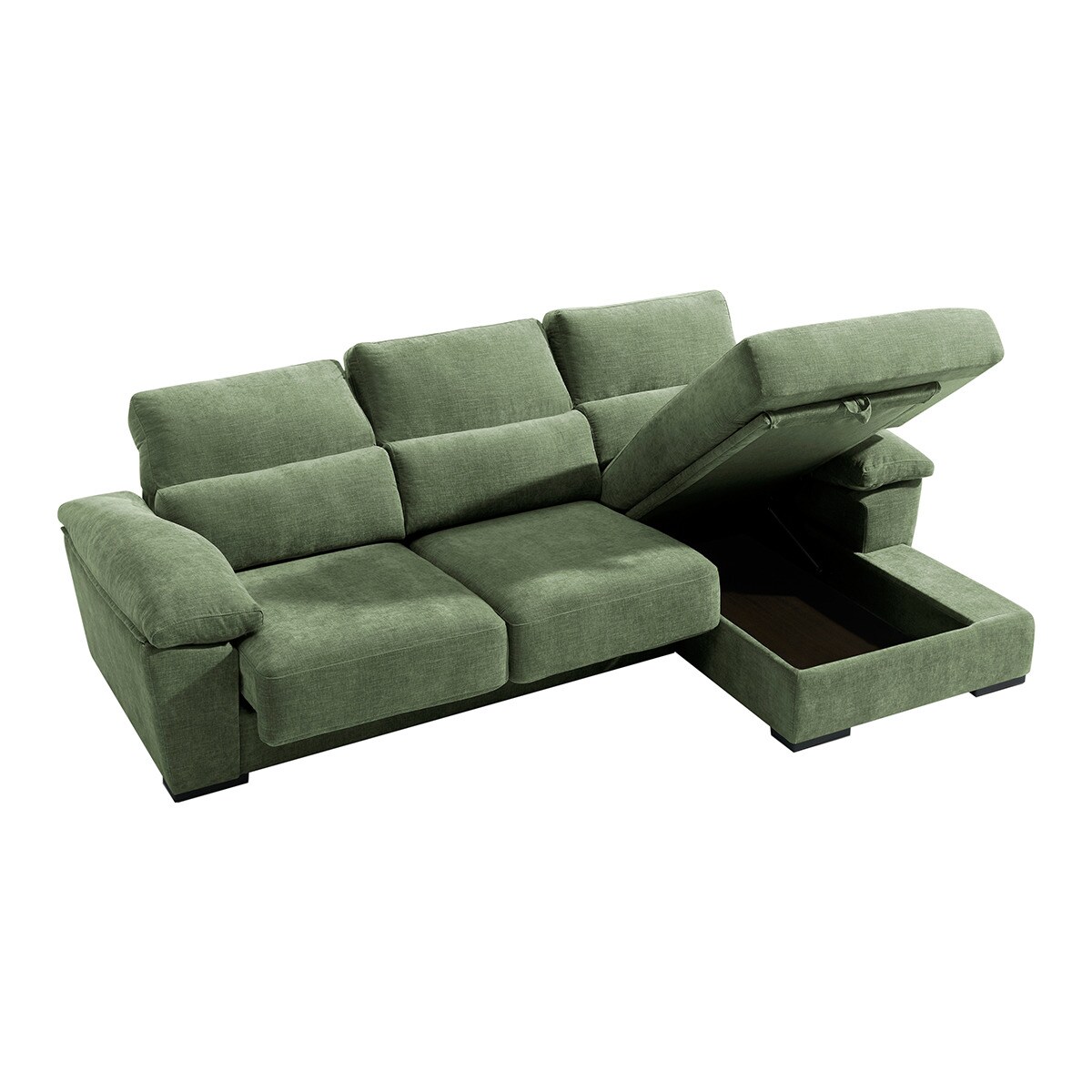 Sofá tapizado de 5 plazas con asientos deslizantes y chaiselongue derecha con arcón Cloud El Corte Inglés - Verde Bosque Verde Bosque-3