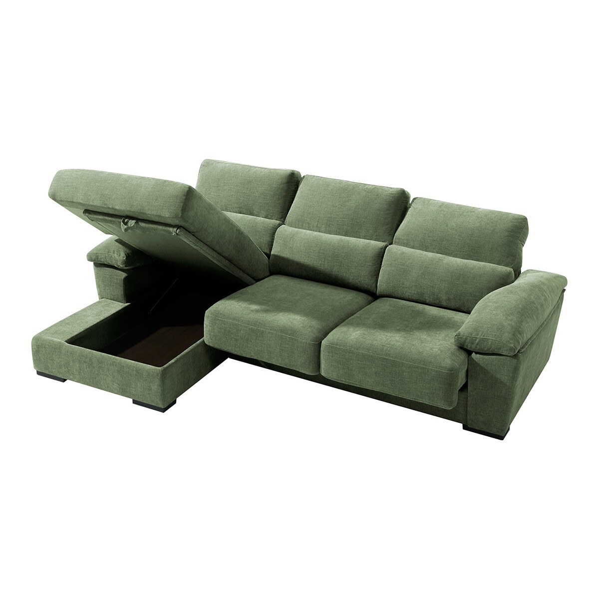 Sofá tapizado de 5 plazas con asientos deslizantes y chaise longue izquierda con arcón Cloud El Corte Inglés - Verde Bosque Verde Bosque-3