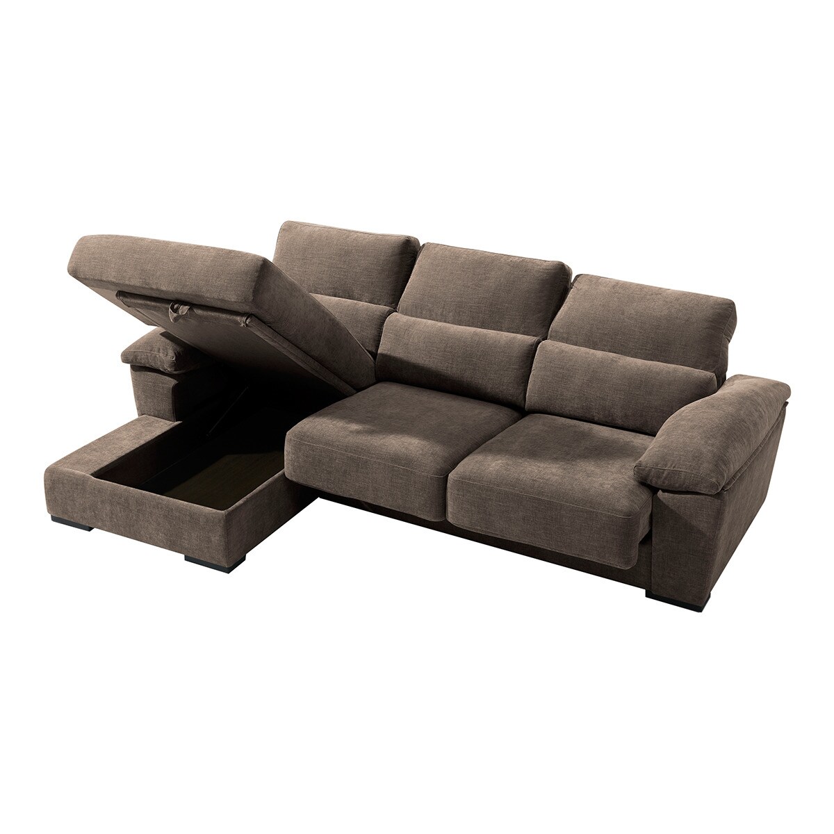 Sofá tapizado de 5 plazas con asientos deslizantes y chaise longue izquierda con arcón Cloud El Corte Inglés - Marrón Marrón-3