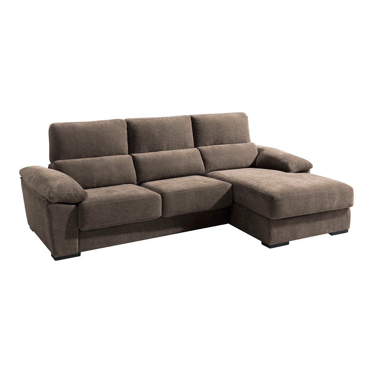 Sofá Estofado de 5 Lugares com Assentos Deslizantes e Chaise-Longue Direita com Baú Frank Castanho-2