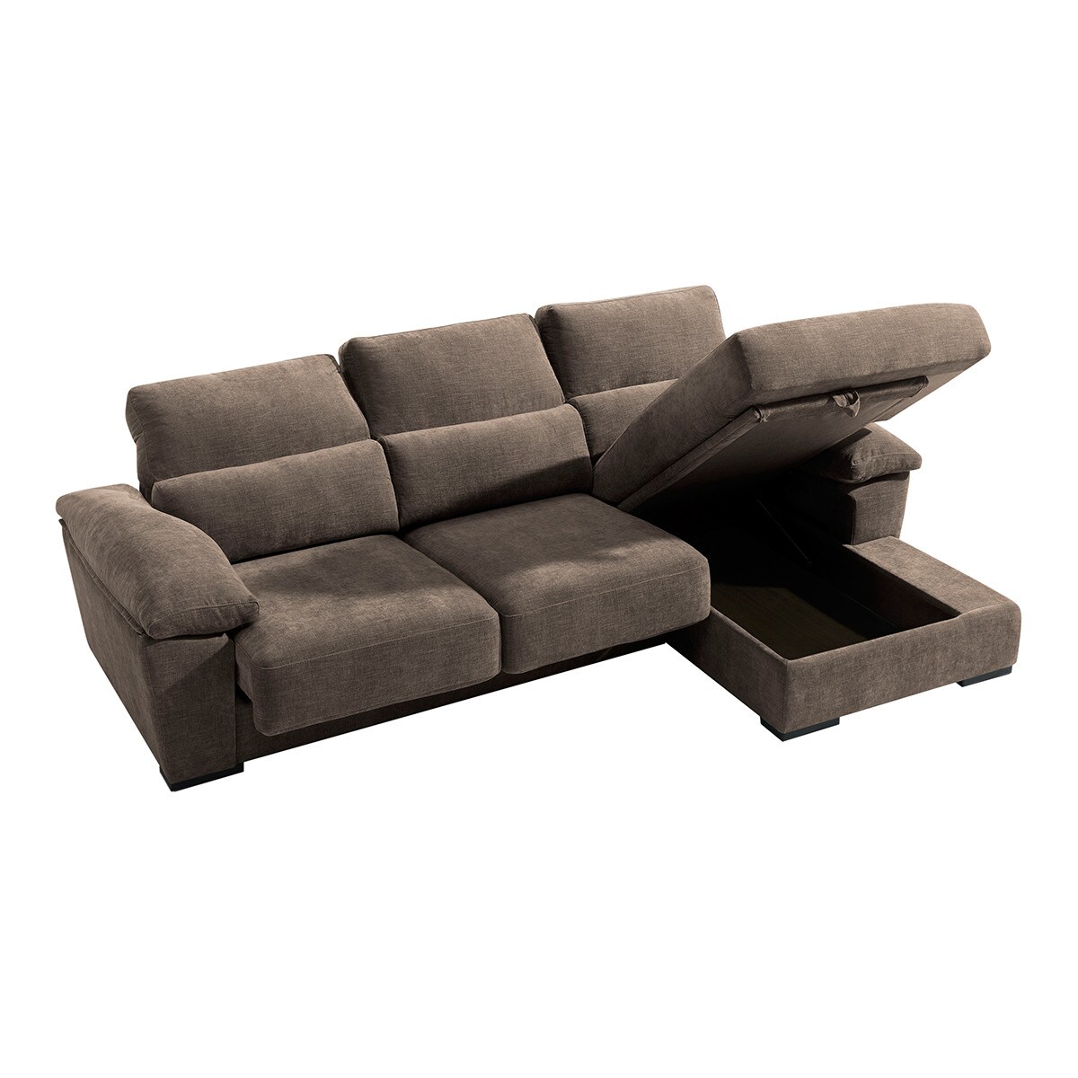 Sofá Estofado de 5 Lugares com Assentos Deslizantes e Chaise-Longue Direita com Baú Frank Castanho-3