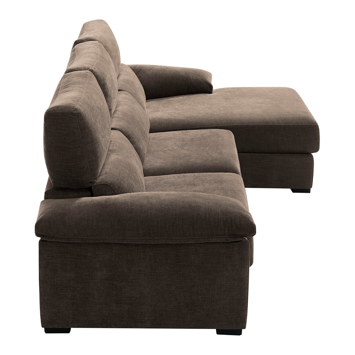 Sofá Estofado de 5 Lugares com Assentos Deslizantes e Chaise-Longue Direita com Baú Frank Castanho-4