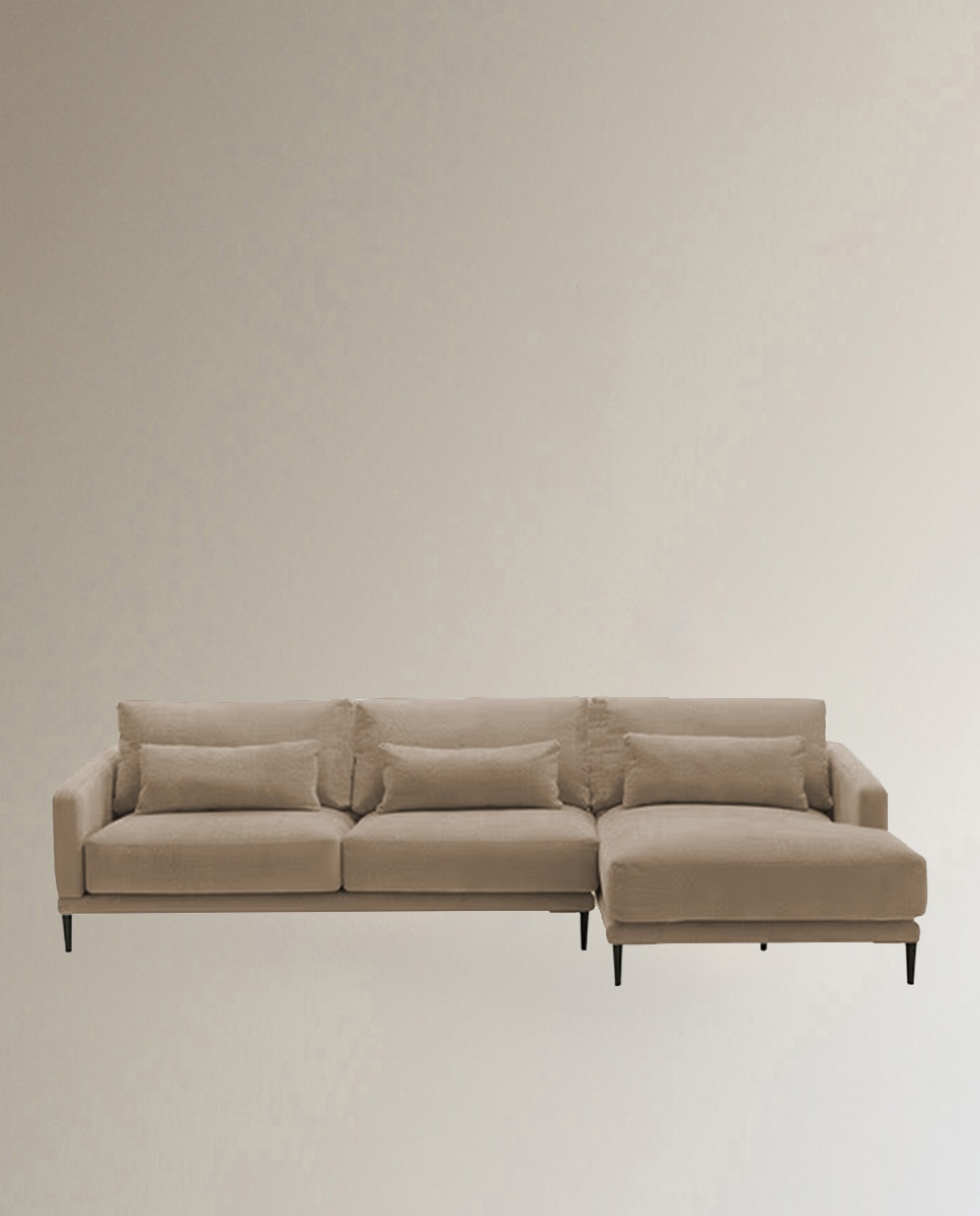 Imagem 0 de Sofá de 5 Lugares com Chaise Longue Direita em Mistura de Algodão Harvey