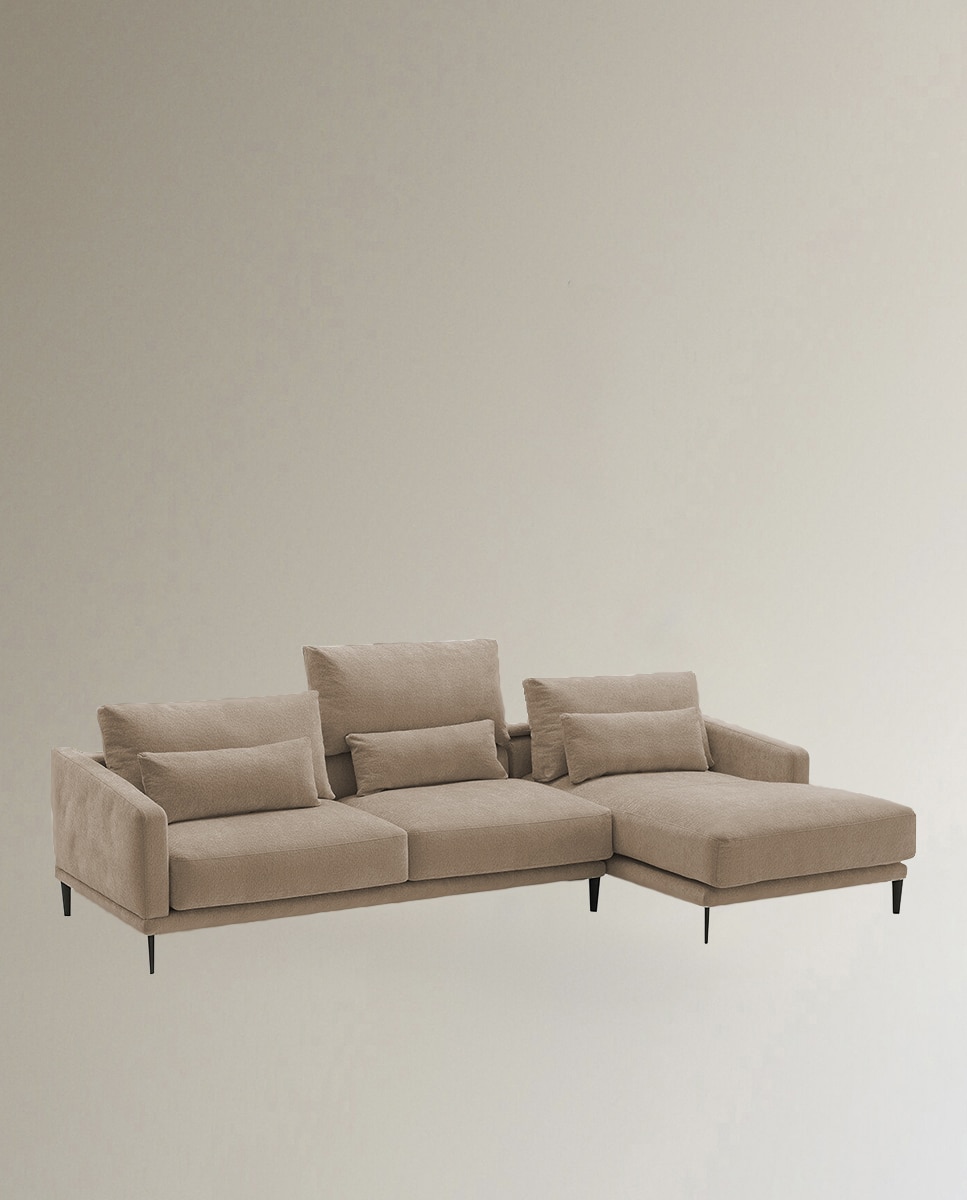 Sofá de 5 Lugares com Chaise Longue Direita em Mistura de Algodão Harvey Torrado-2