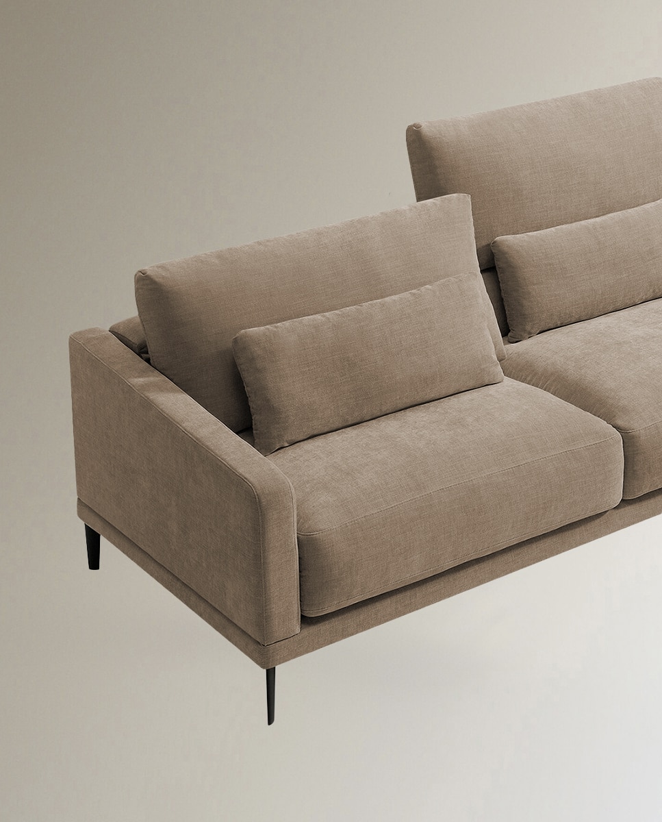 Sofá de 5 Lugares com Chaise Longue Direita em Mistura de Algodão Harvey Torrado-5