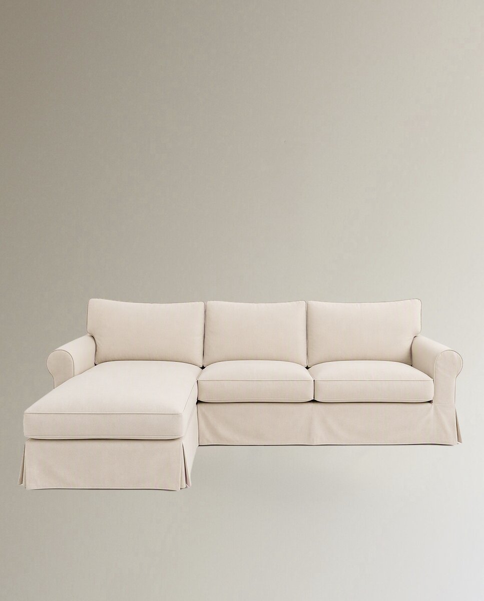 Imagen 0 de Sofá tapizado de algodón y lino con chaiselongue izquierda y brazo redondo Bolonia El Corte Inglés Natural