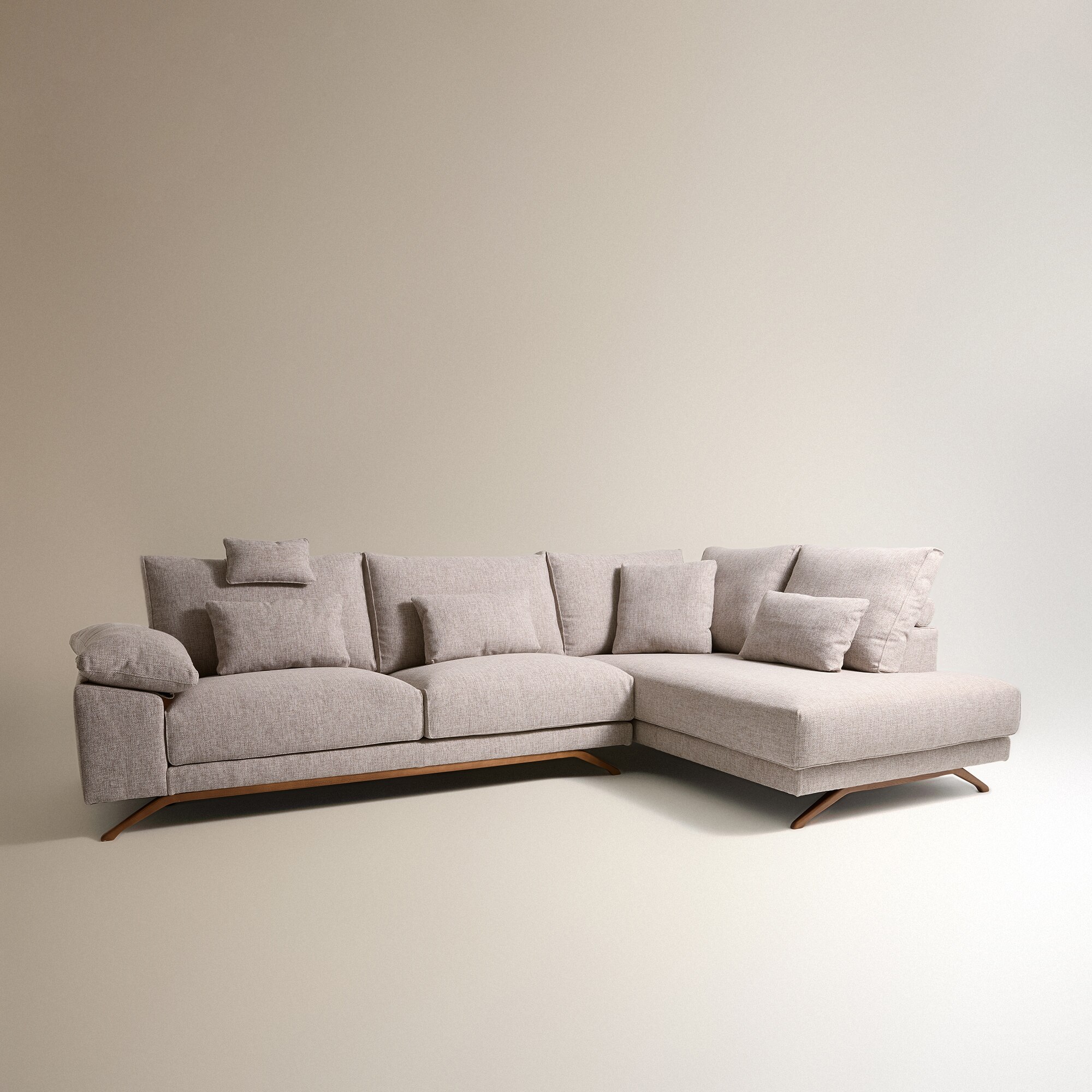 Sofá rinconera de 5 plazas con terminal derecho tapizado Aneka - Enzo Beige Enzo Beige-2
