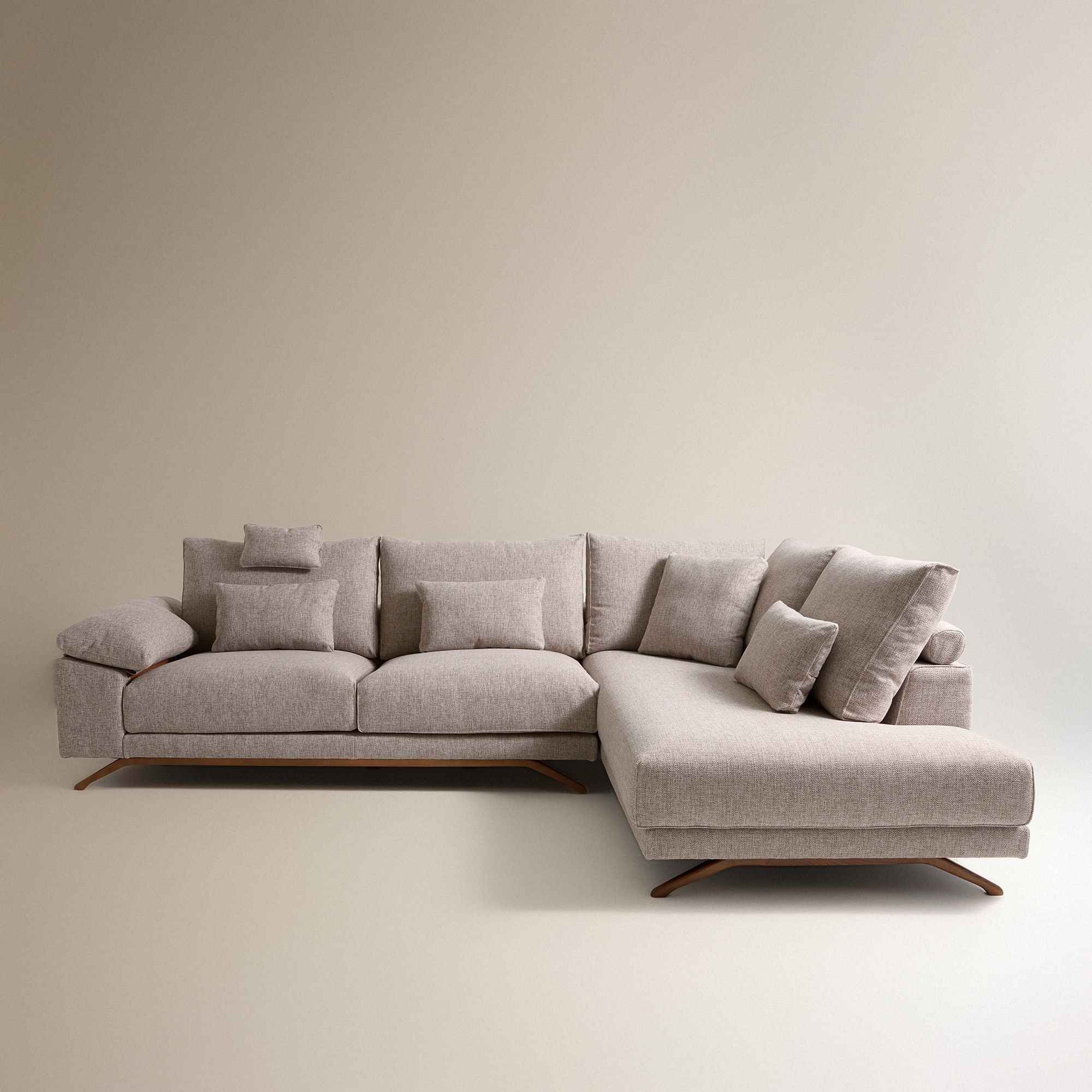 Sofá rinconera de 5 plazas con terminal derecho tapizado Aneka - Enzo Beige Enzo Beige-3