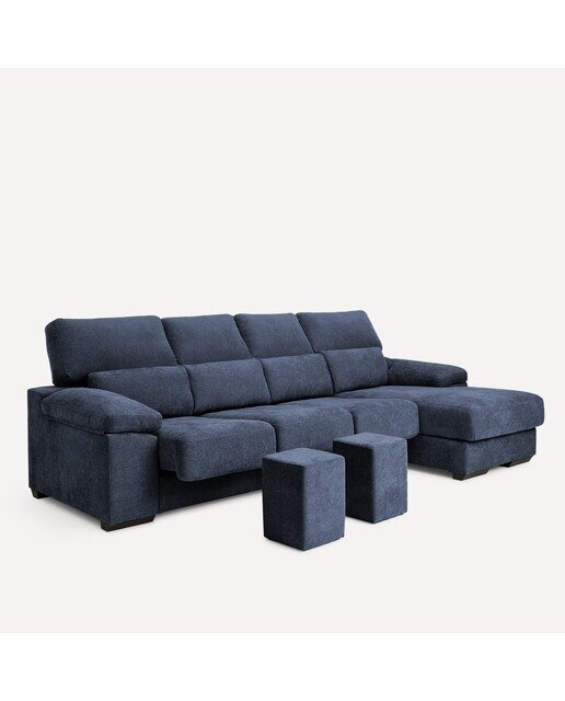 Sofá de 3 plazas con asientos deslizantes y chaiselongue derecha Jerte El Corte Inglés - Storm/Azul Storm/Azul-5