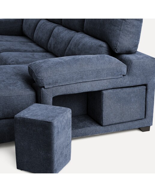 Sofá de 3 plazas con asientos deslizantes y chaiselongue derecha Jerte El Corte Inglés - Storm/Azul Storm/Azul-6