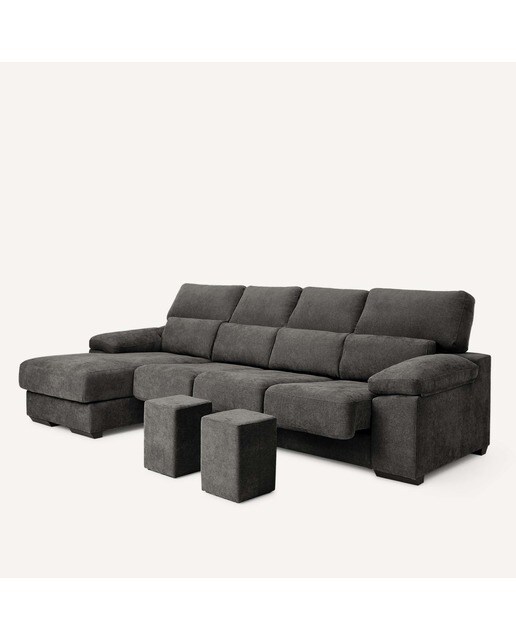 Sofá de 3 Lugares com Assentos Deslizantes e Chaise Longue Esquerda Jerte Storm - Cinzento Escuro-5