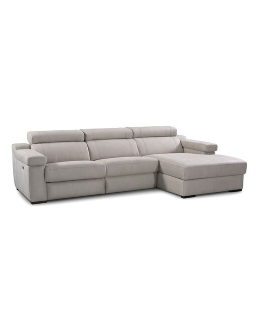 Sofá de 3 Lugares com Chaise Longue Direita com Baú e 1 Assento de Relax Elétrico em Tecido de Microfibra City Brutus - Cinzento-Claro-2