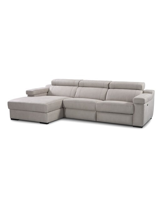 Sofá de 3 Lugares com Chaise Longue Esquerda com Baú e 1 Assento de Relax Elétrico em Tecido de Microfibra City Brutus - Cinzento-Claro-2