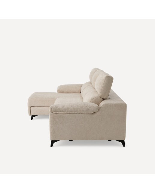 Sofá de 5 Lugares com 2 Assentos Deslizantes e Chaise-longue Esquerda Fedra Creme / Bege-3