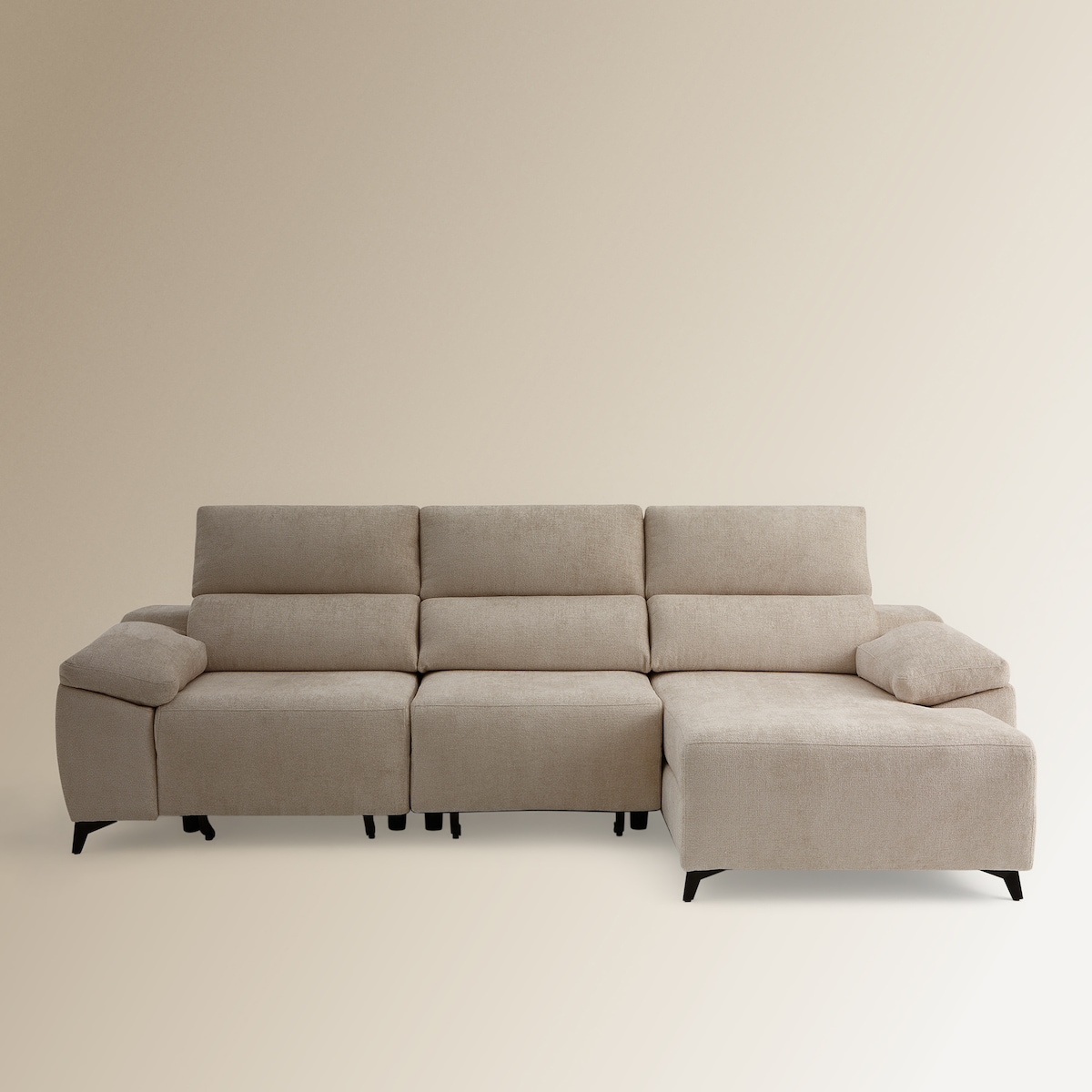 Imagen 0 de Sofá de 5 plazas con 2 asientos deslizantes y chaiselongue derecha Fedra El Corte Inglés Crema / Beige